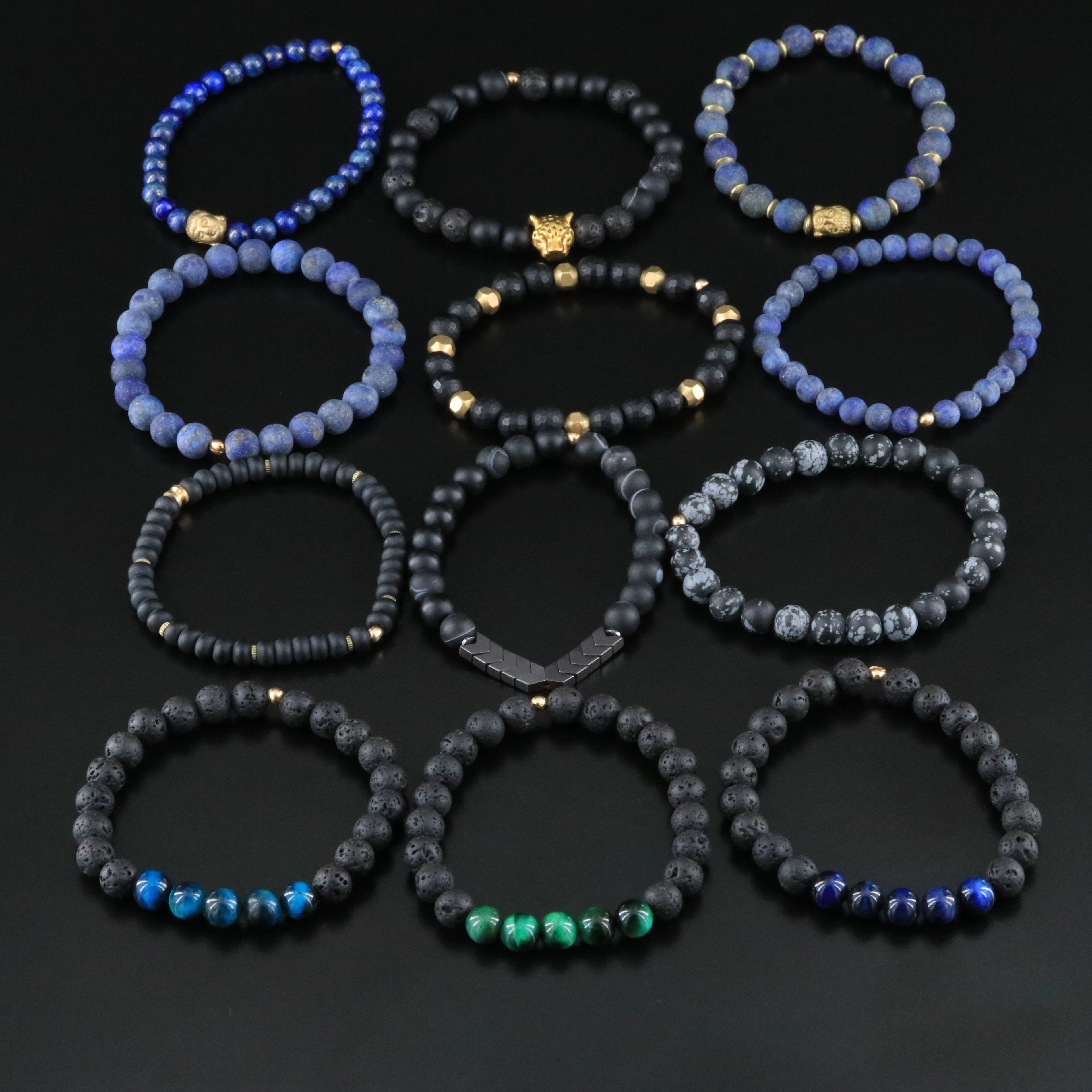 Beaded Bracelet Collection Featuring Lapis Lazuli, Lava Rock and Obsidian