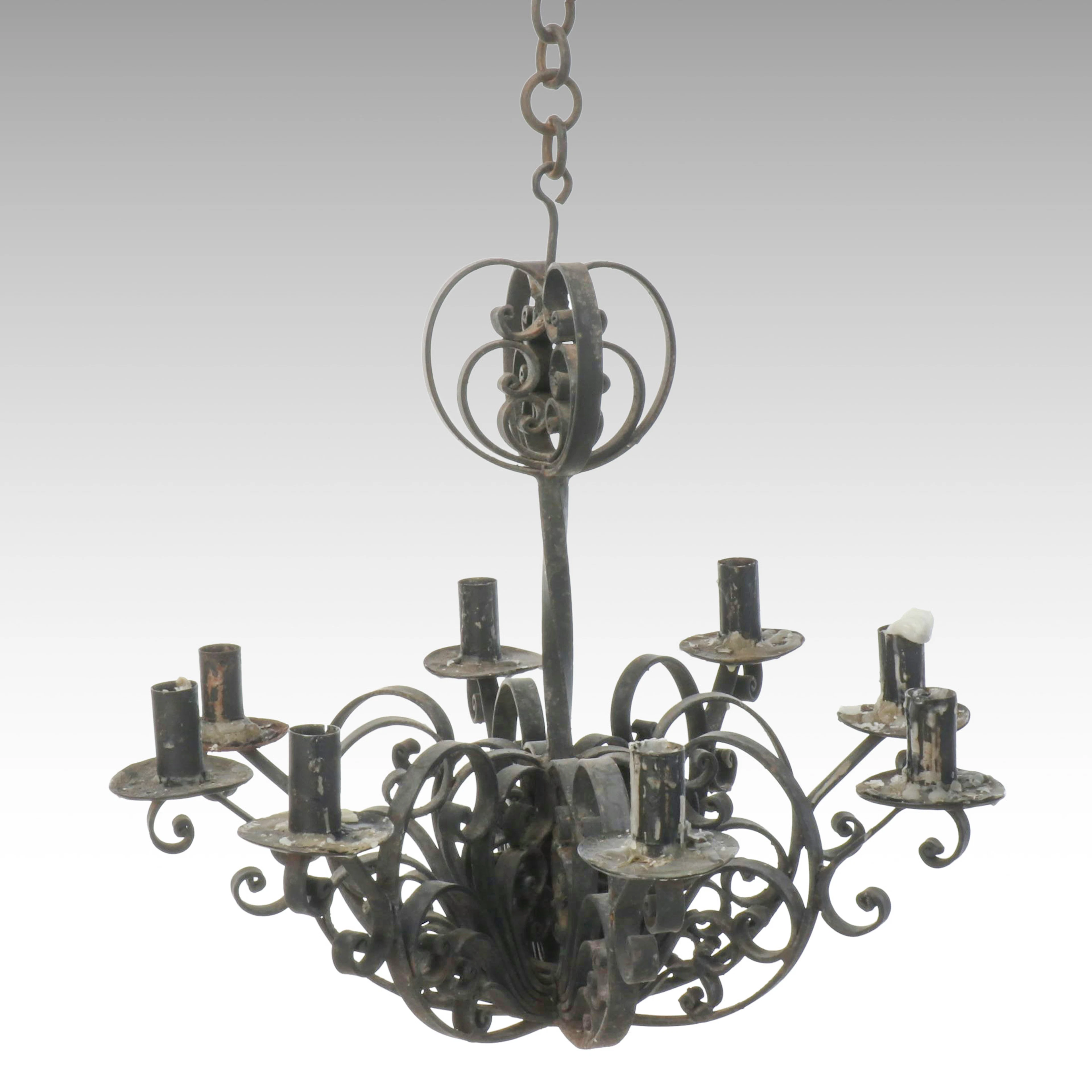 Spanish Gothic Style Wrought Iron Eight-Candle Chandelier