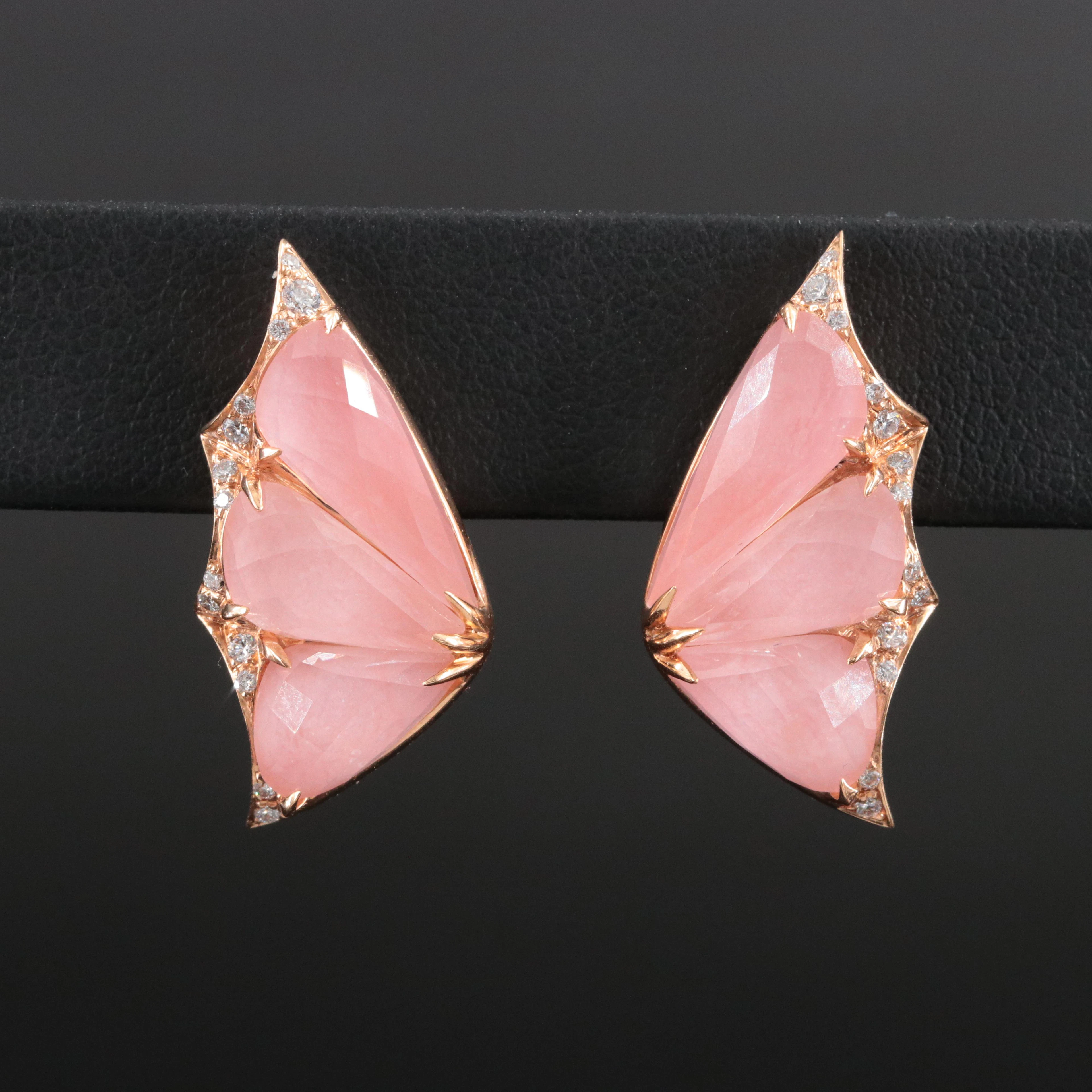 Stephen Webster 18K Rose Gold Pink Opal and Diamond "Fly by Night" Earrings