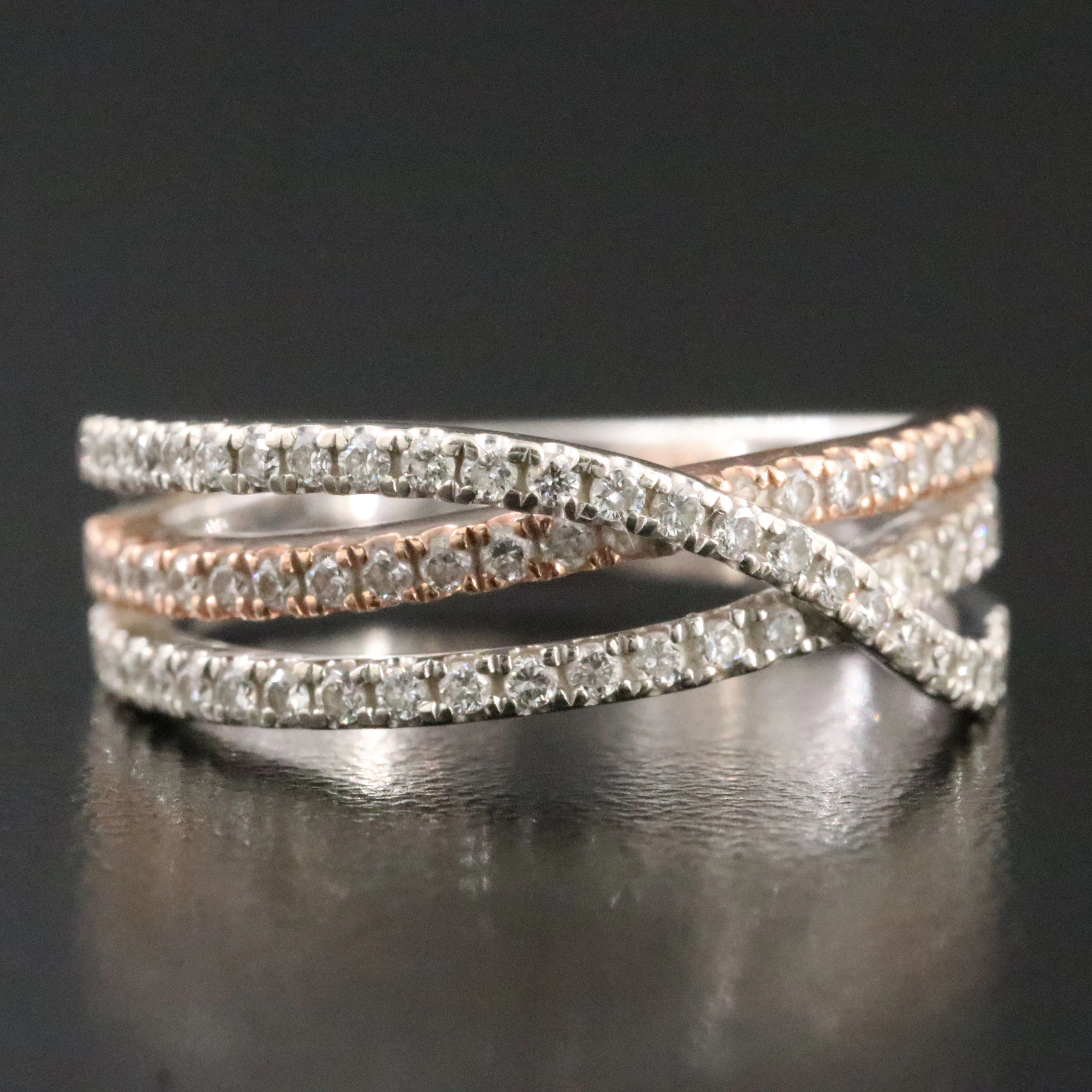 14K 0.50 CTW Diamond Crossover Ring with Rose Gold Accent