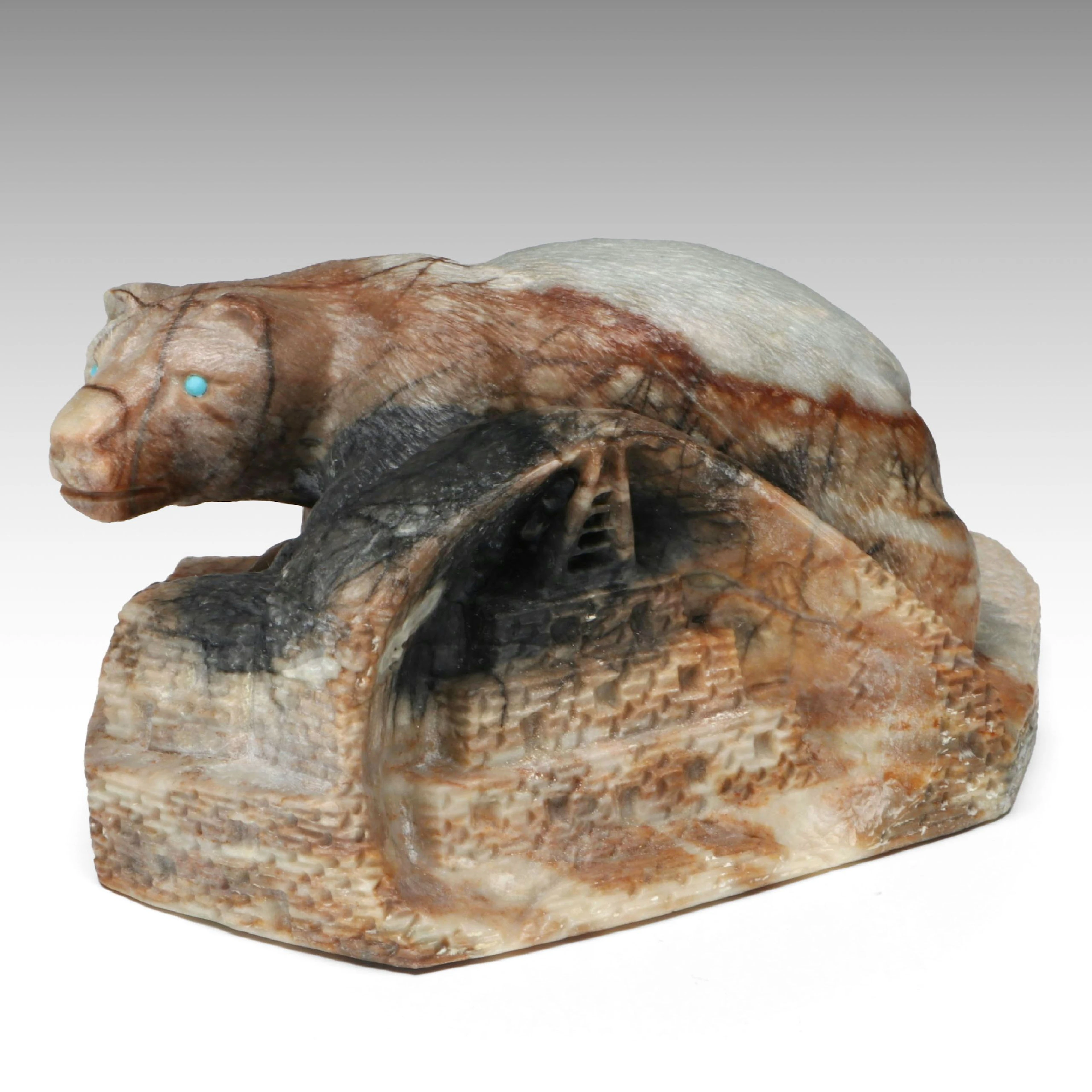 Herbert Him Carved Picasso Marble Bear and Pueblo Zuni Fetish