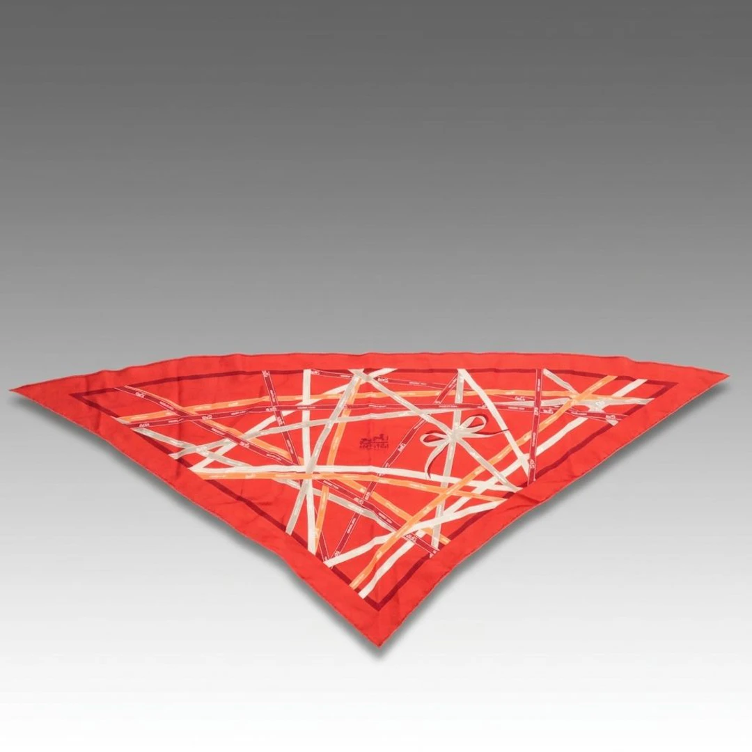 Hermès "Bolduc" Triangle Pointu Scarf in Red Silk Twill