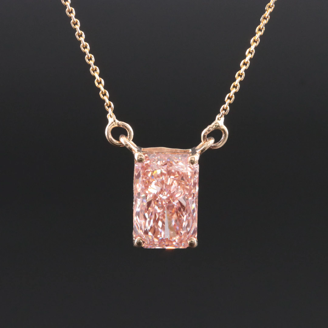 14K 2.32 CT Fancy Vivid Pink Lab Grown Diamond Necklace with IGI Report