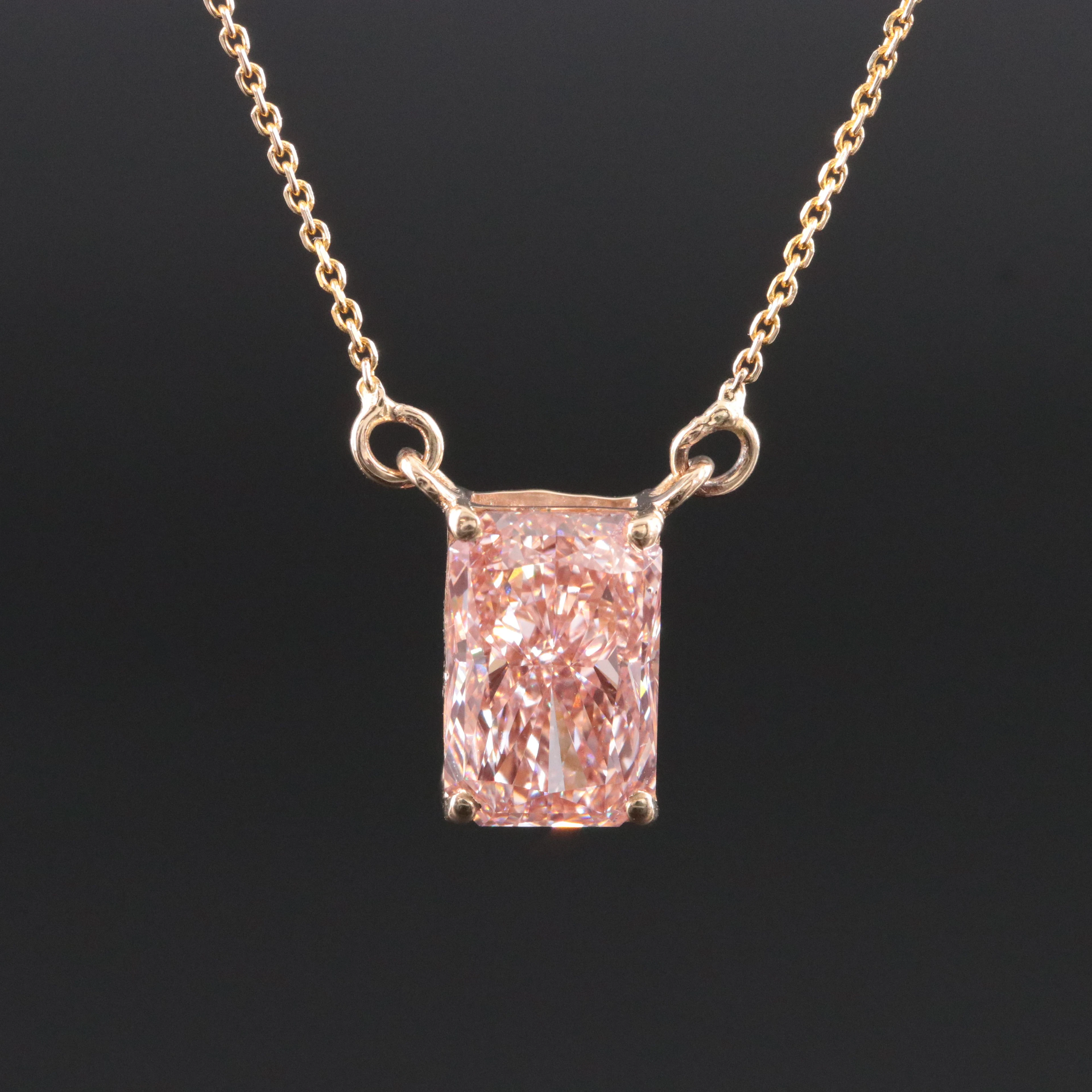 14K 2.32 CT Fancy Vivid Pink Lab Grown Diamond Necklace with IGI Report