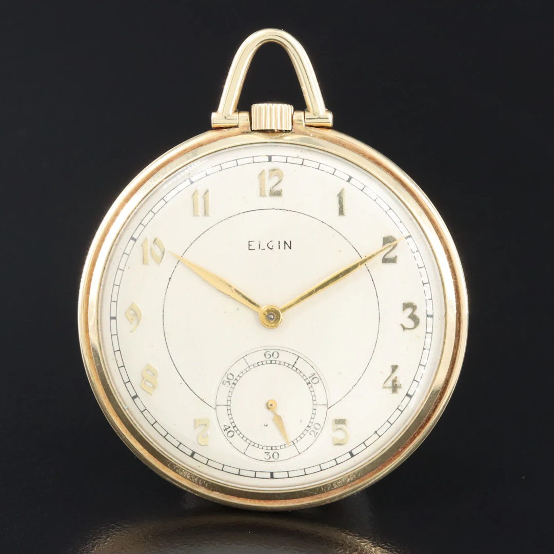 Elgin Gold-Filled Open Face Vintage Stem Wind Pocket Watch