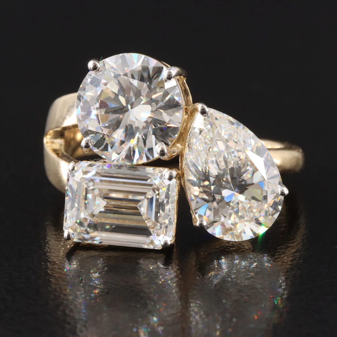 14K 6.03 CTW Lab Grown Diamond Three Stone Ring with IGI Reports