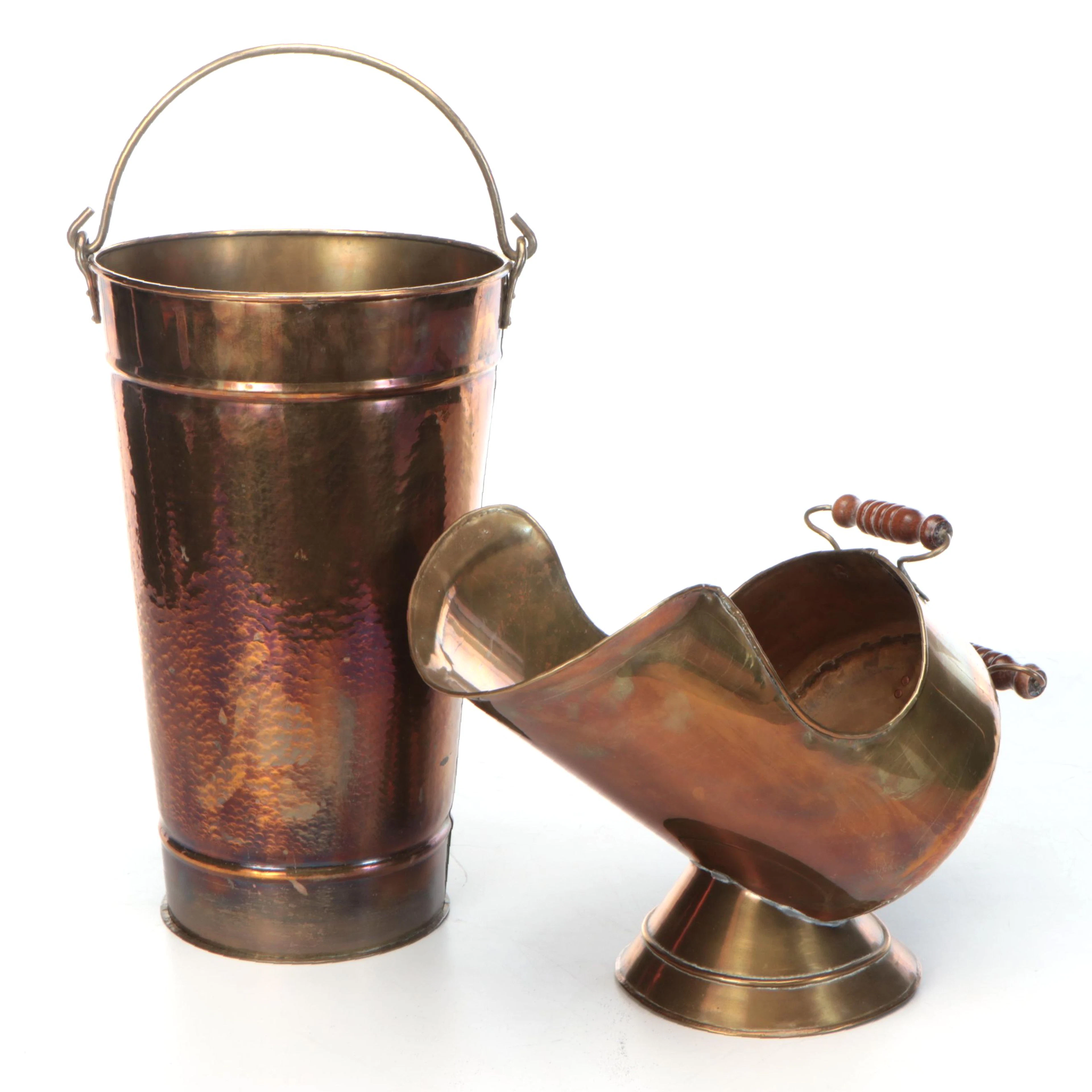 Hammered Copper Bucket with Coal Scuttle