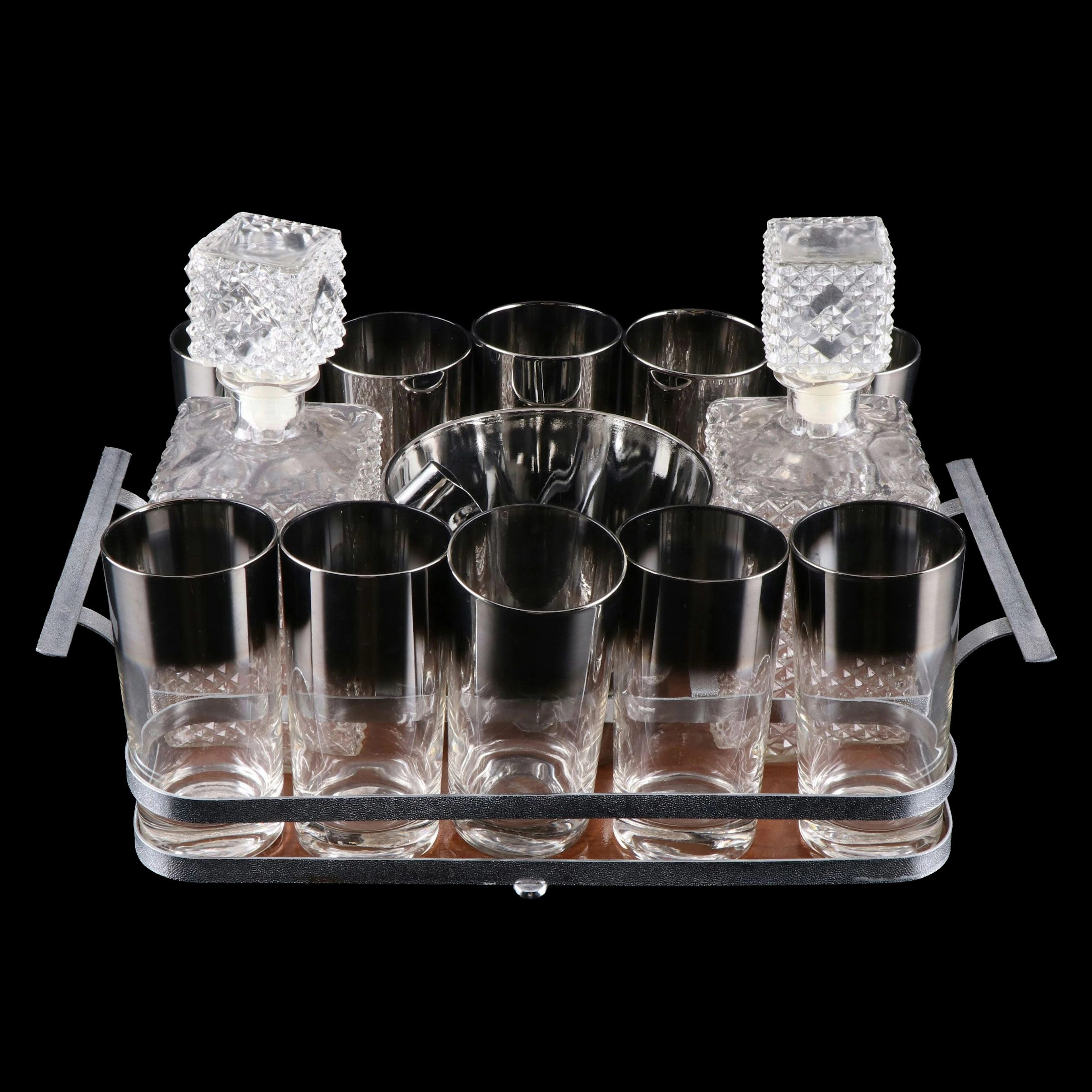 Mid Century Modern Queen's Lusterware Silvered Glass Bar Set