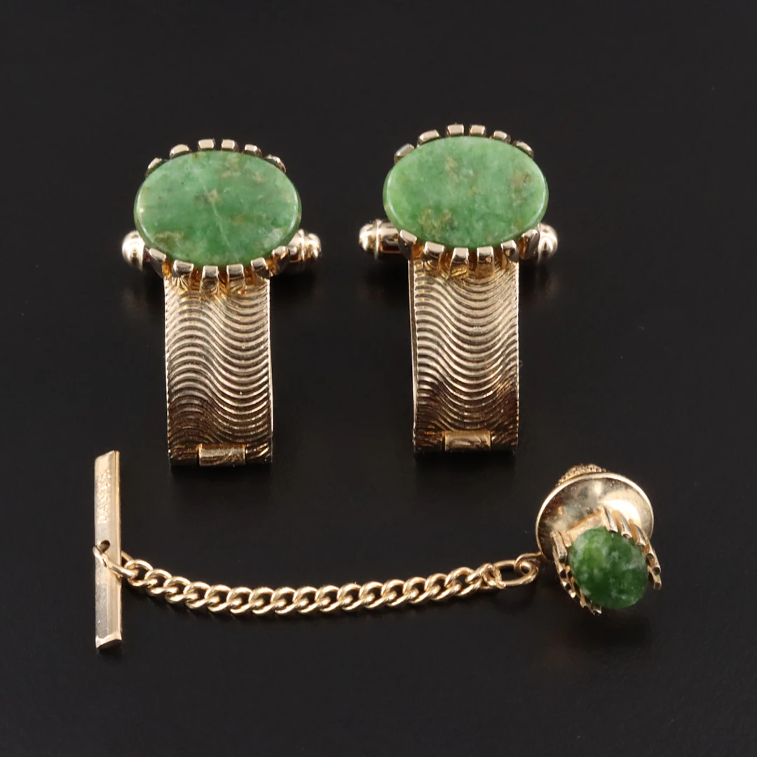 Dante' Nephrite Cufflink Tie Tack Set