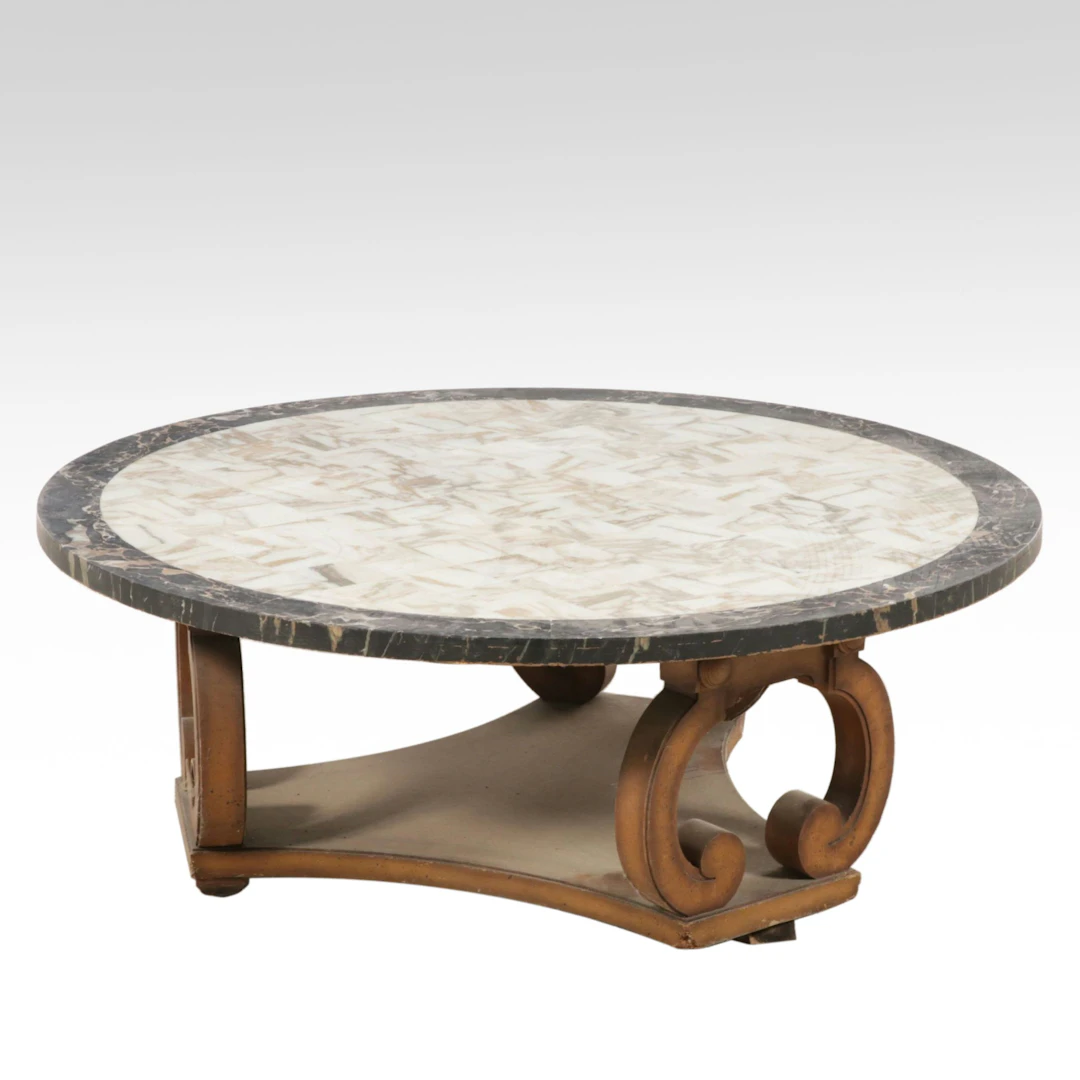 Hollywood Regency Style Marble Top Coffee Table, Late 20th Century