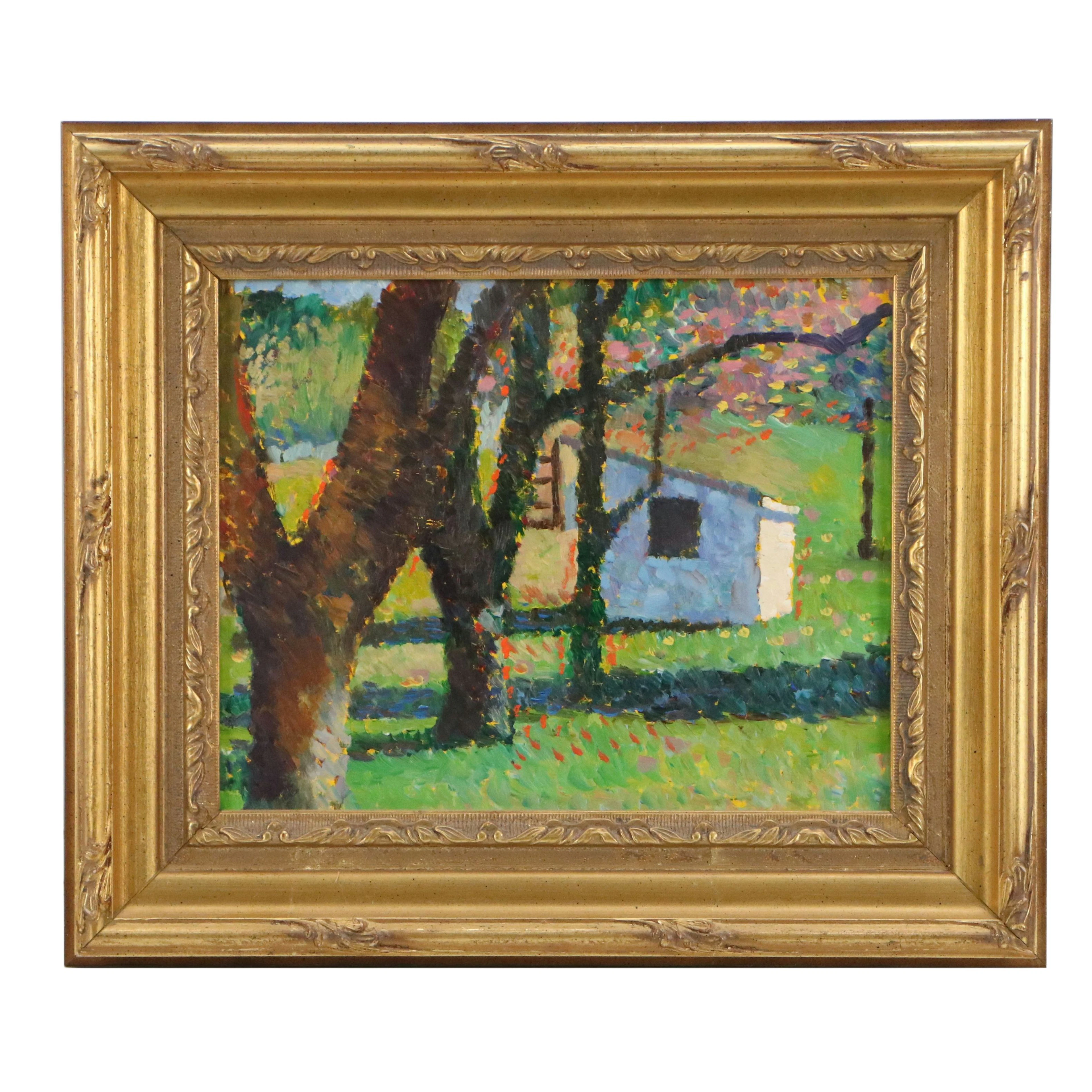 Post-Impressionist Inspired Landscape Oil Painting, Late 20th or 21st Century