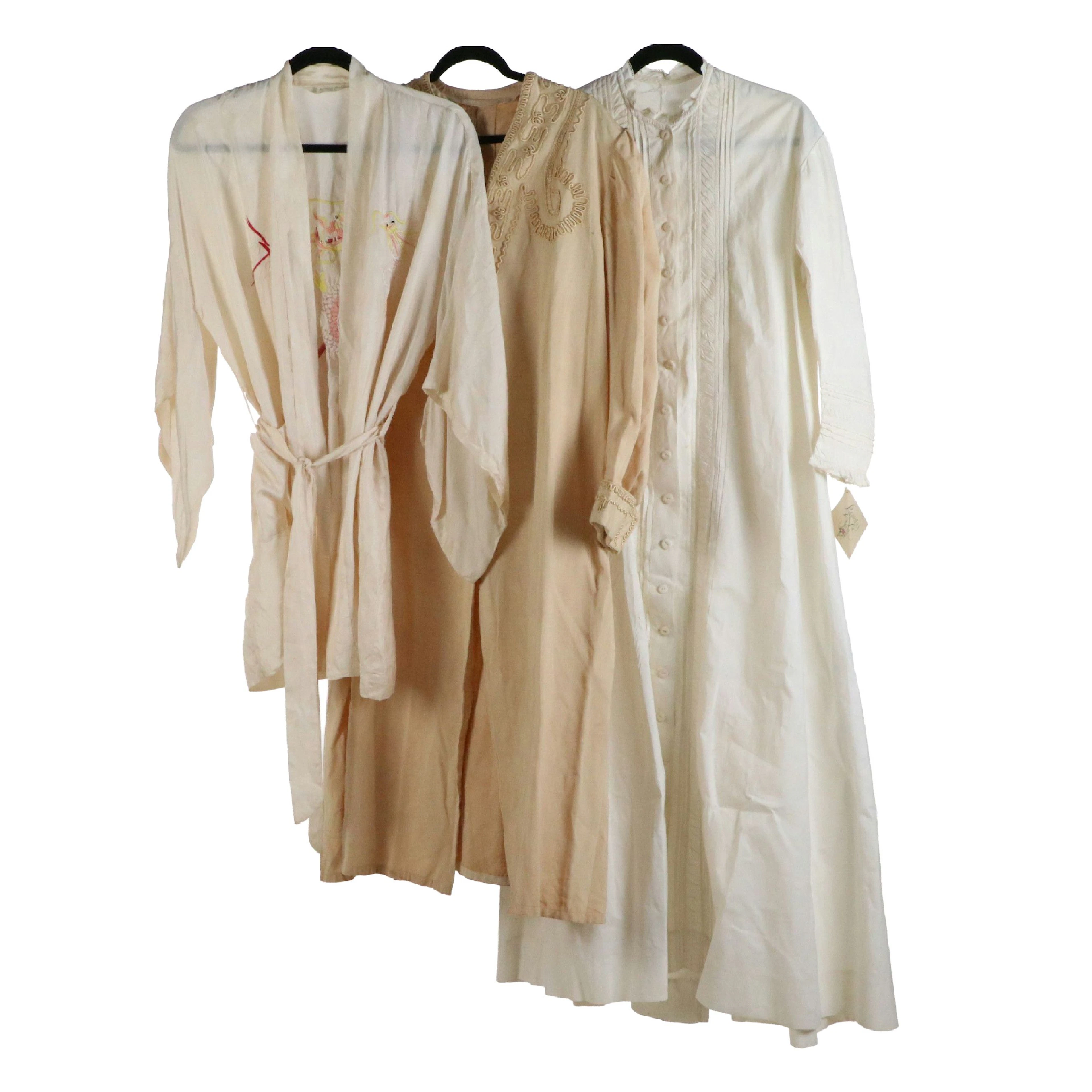Antique Pintuck/Lace Ruffle Nightgown with Vintage Embroidered Robes