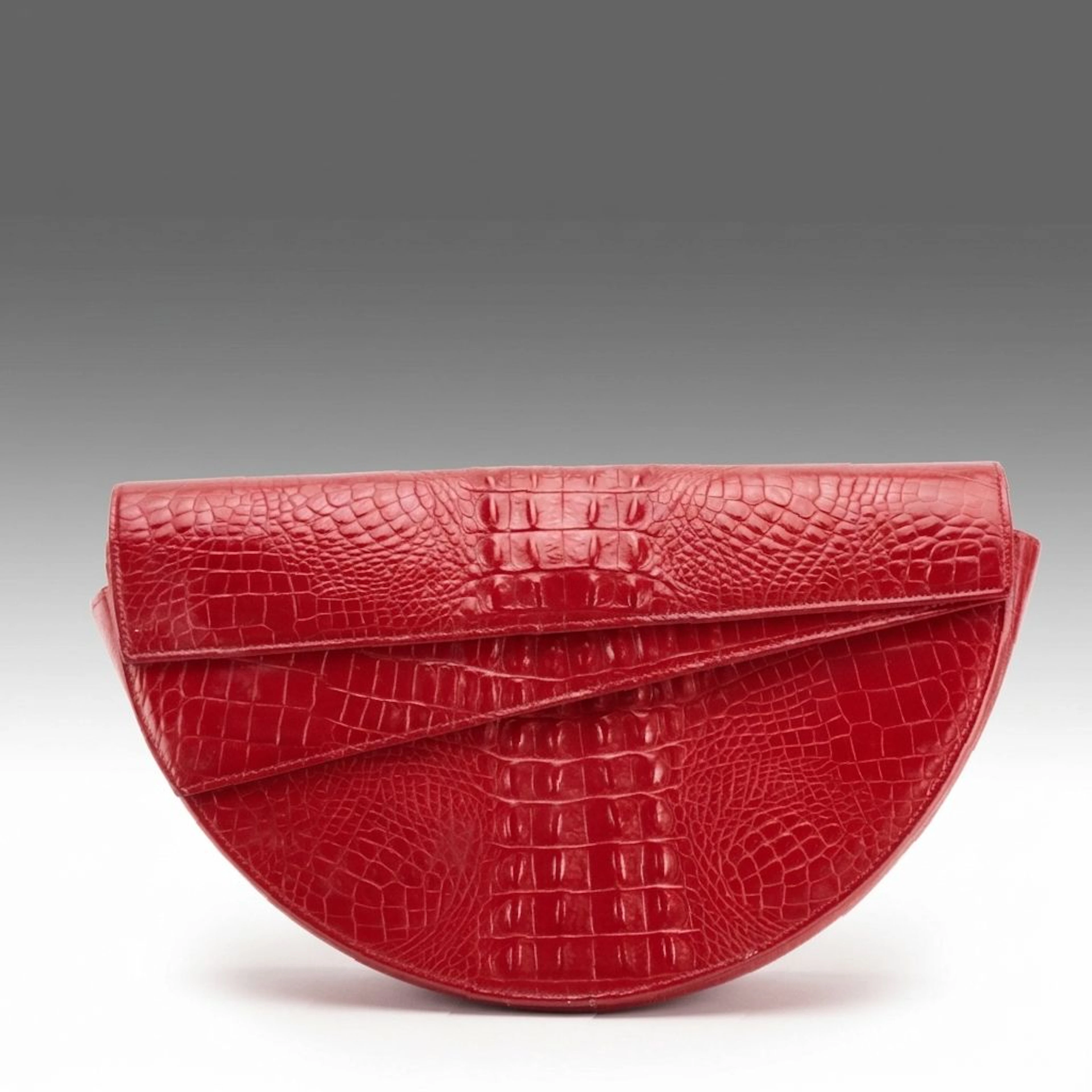 Gianni Versace Couture Red Crocodile Embossed Leather Clutch