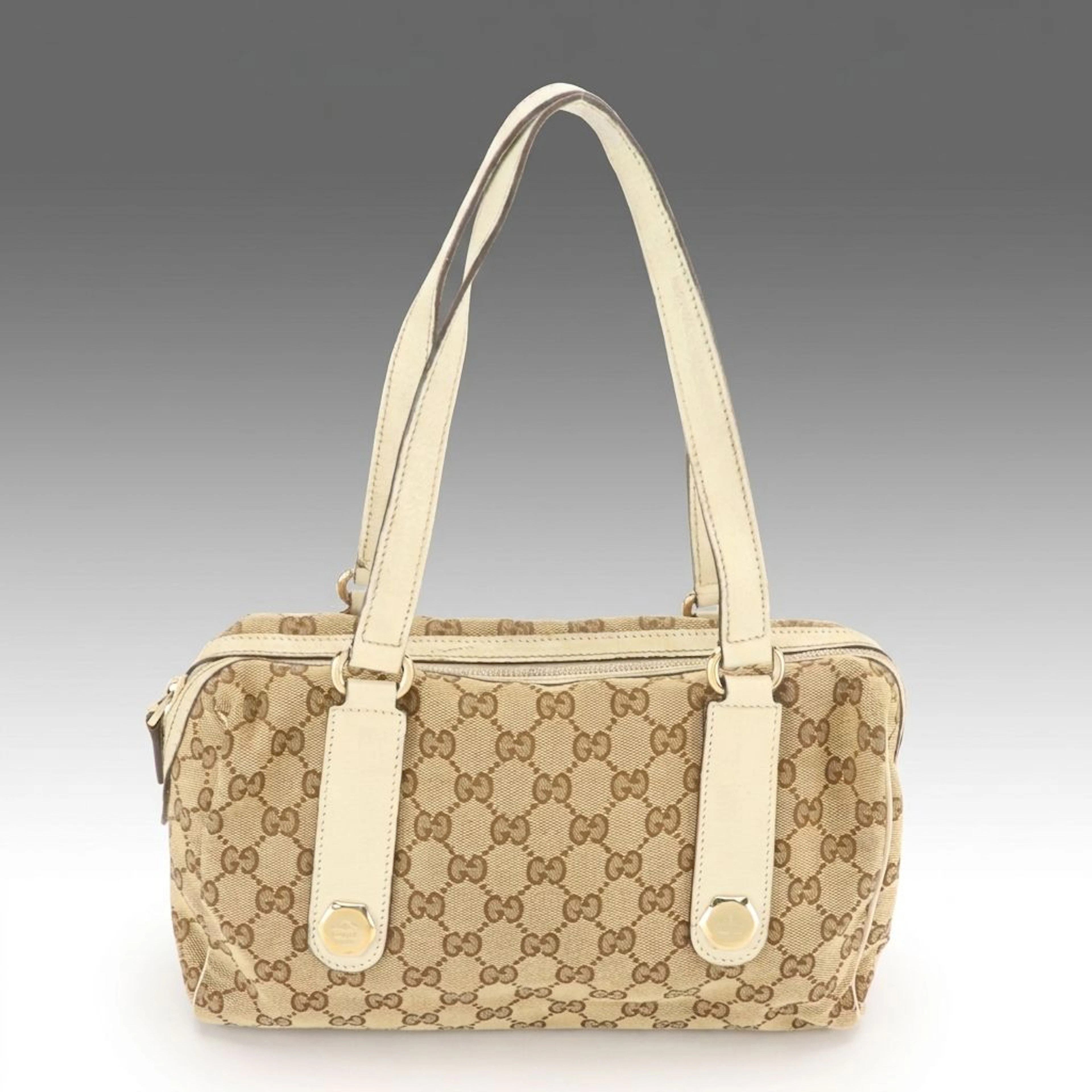 Gucci Charmy Boston Bag in GG Monogram Canvas and Ivory Leather