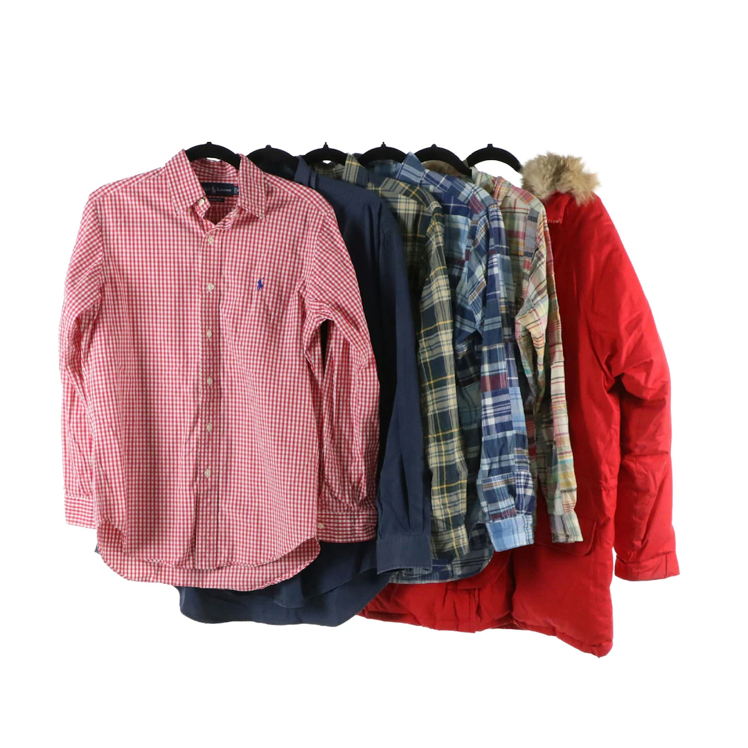Men's Long Sleeve Button Down Shirts, Down-Filled Fur Trimmed Hooded