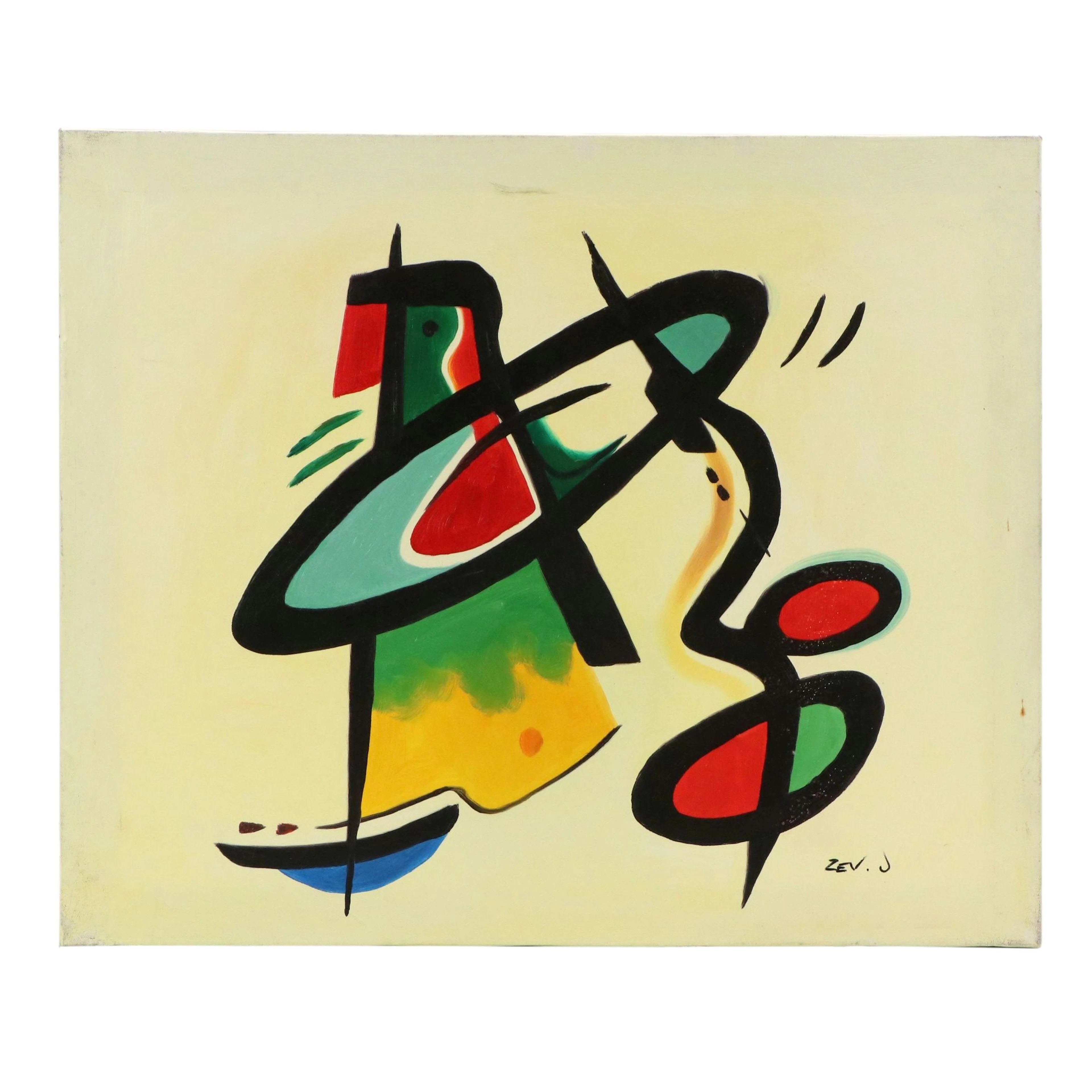 After Alfred Gockel Abstract Oil on Canvas Copy "Cymbals," 21st Century