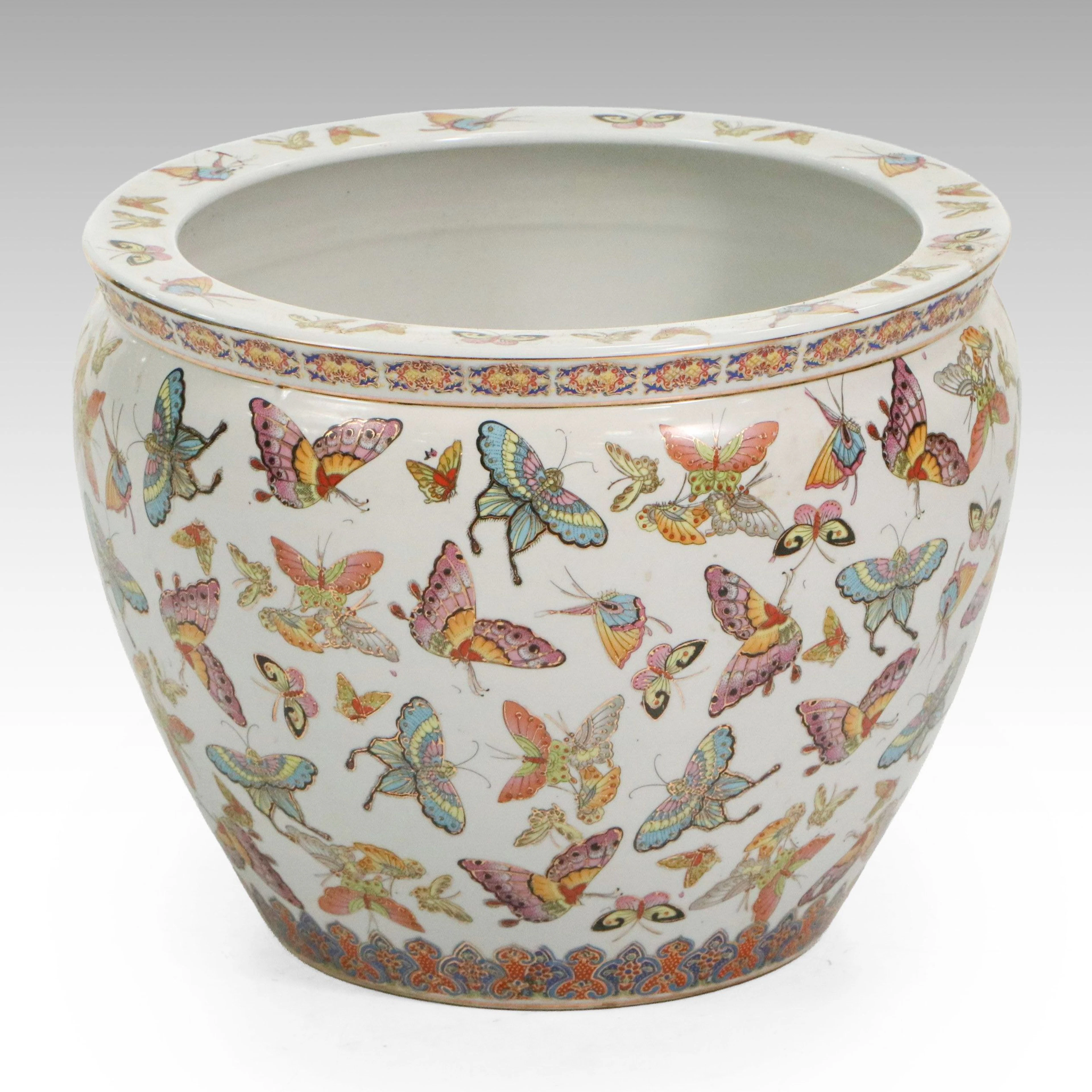 Chinese Butterfly Ceramic Fishbowl Planter