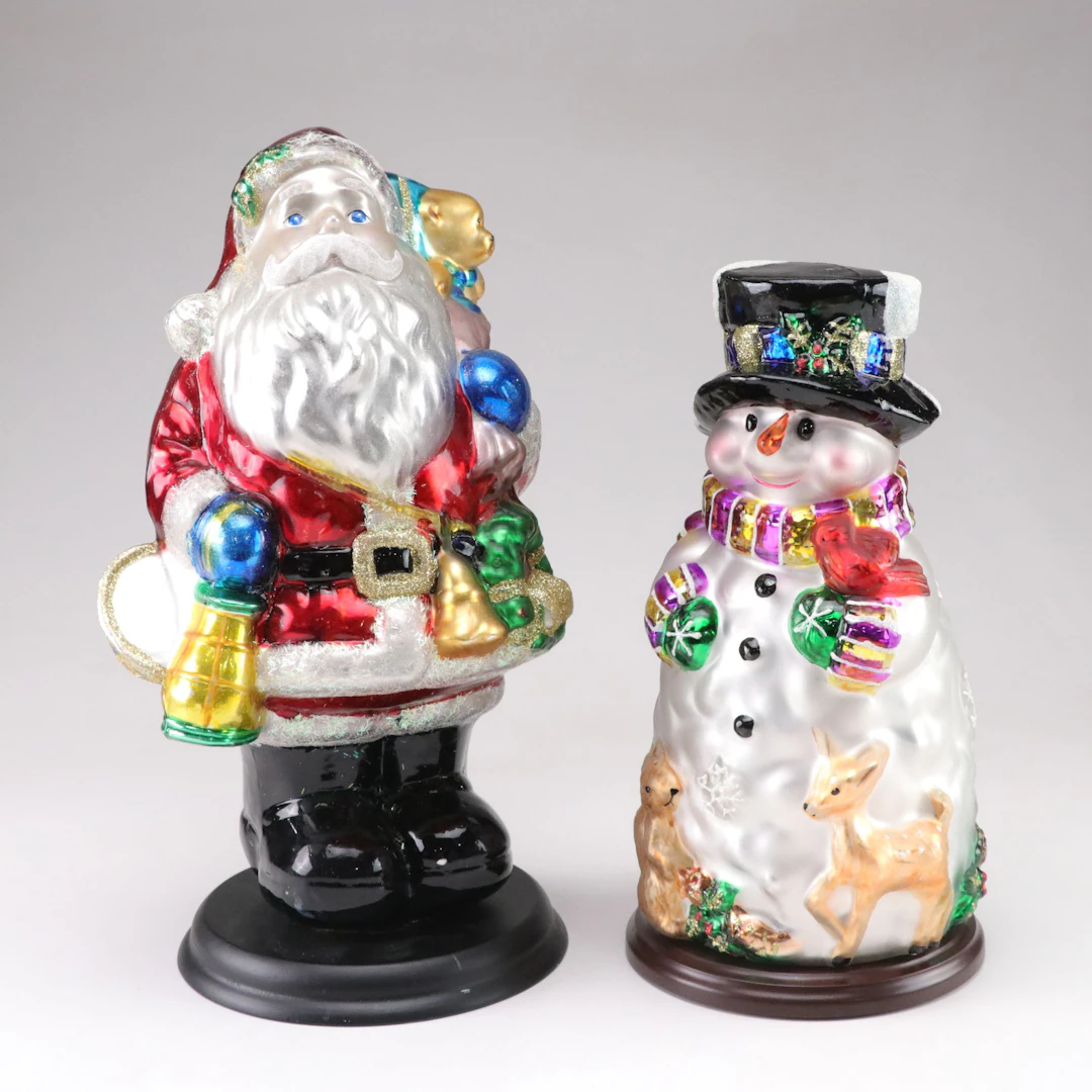 Large Thomas Pacconi Classics Large Blown Glass Figurines on Wooden Bases