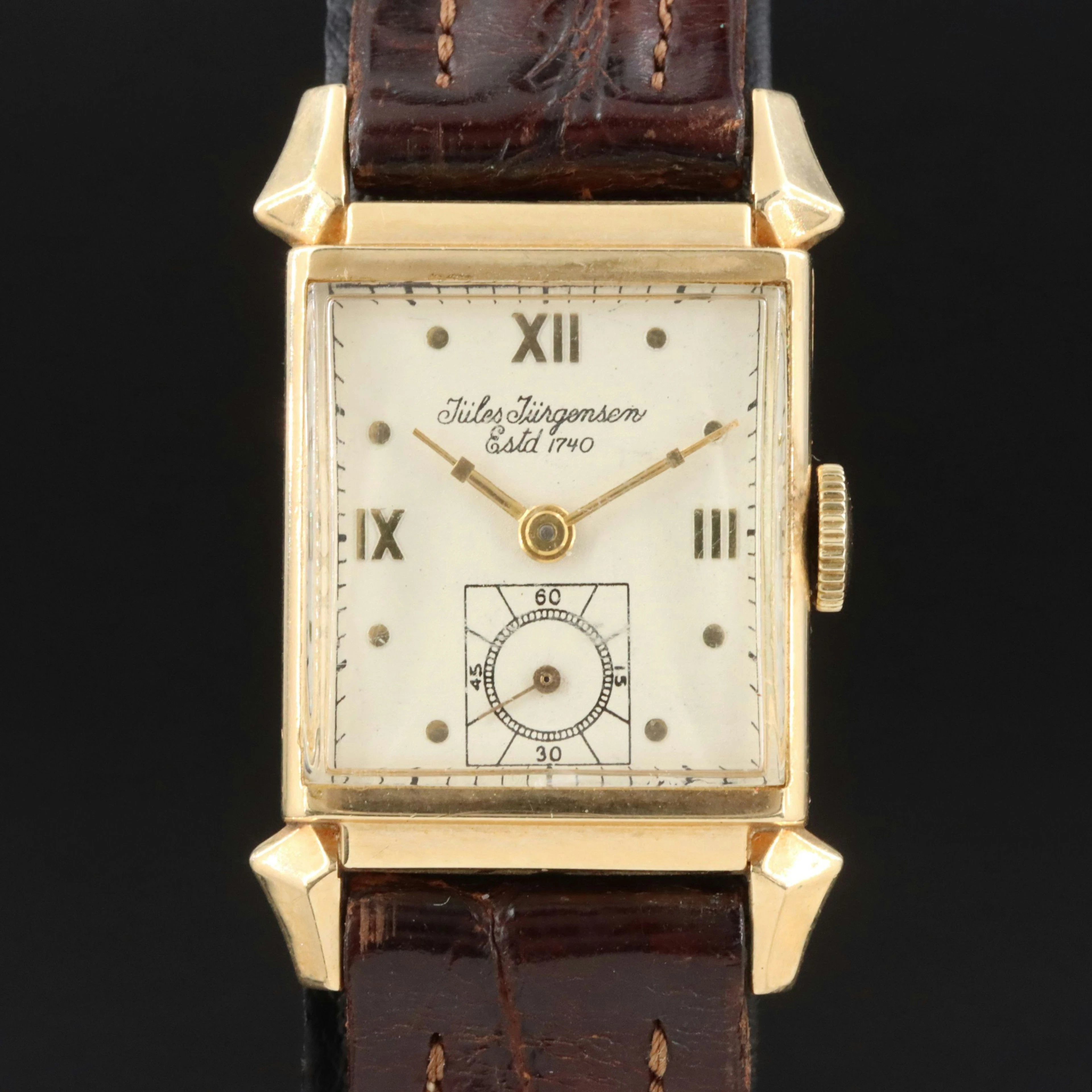 Jules Jurgensen 14K Fancy Lug Manual Wind Watch