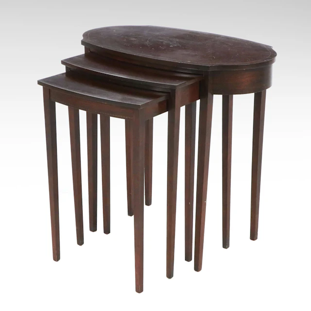 Set of Three Inlaid Mahogany Nesting Tables, Late 20th Century