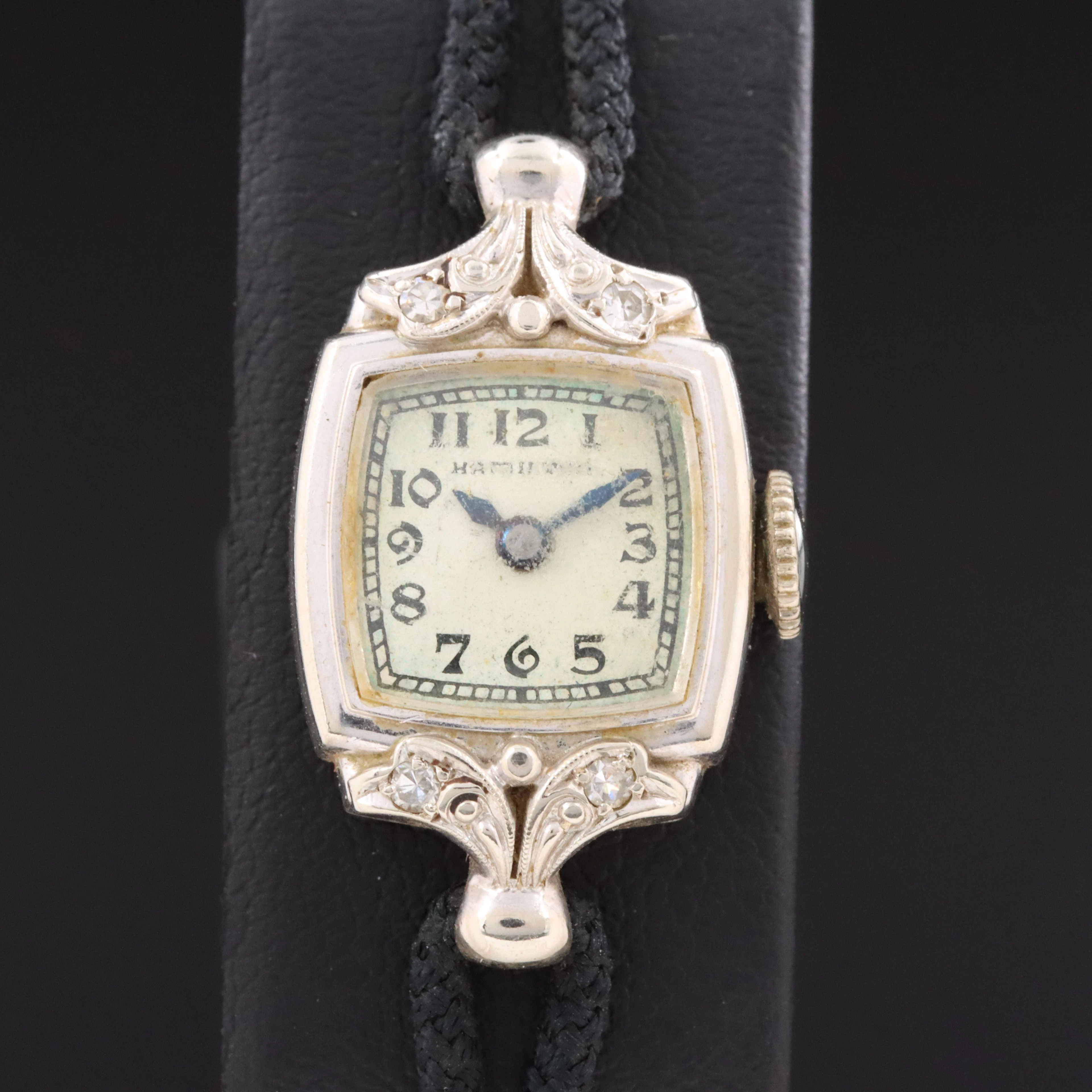 Hamilton 14K Diamond Accented Stem Wind Cocktail Watch