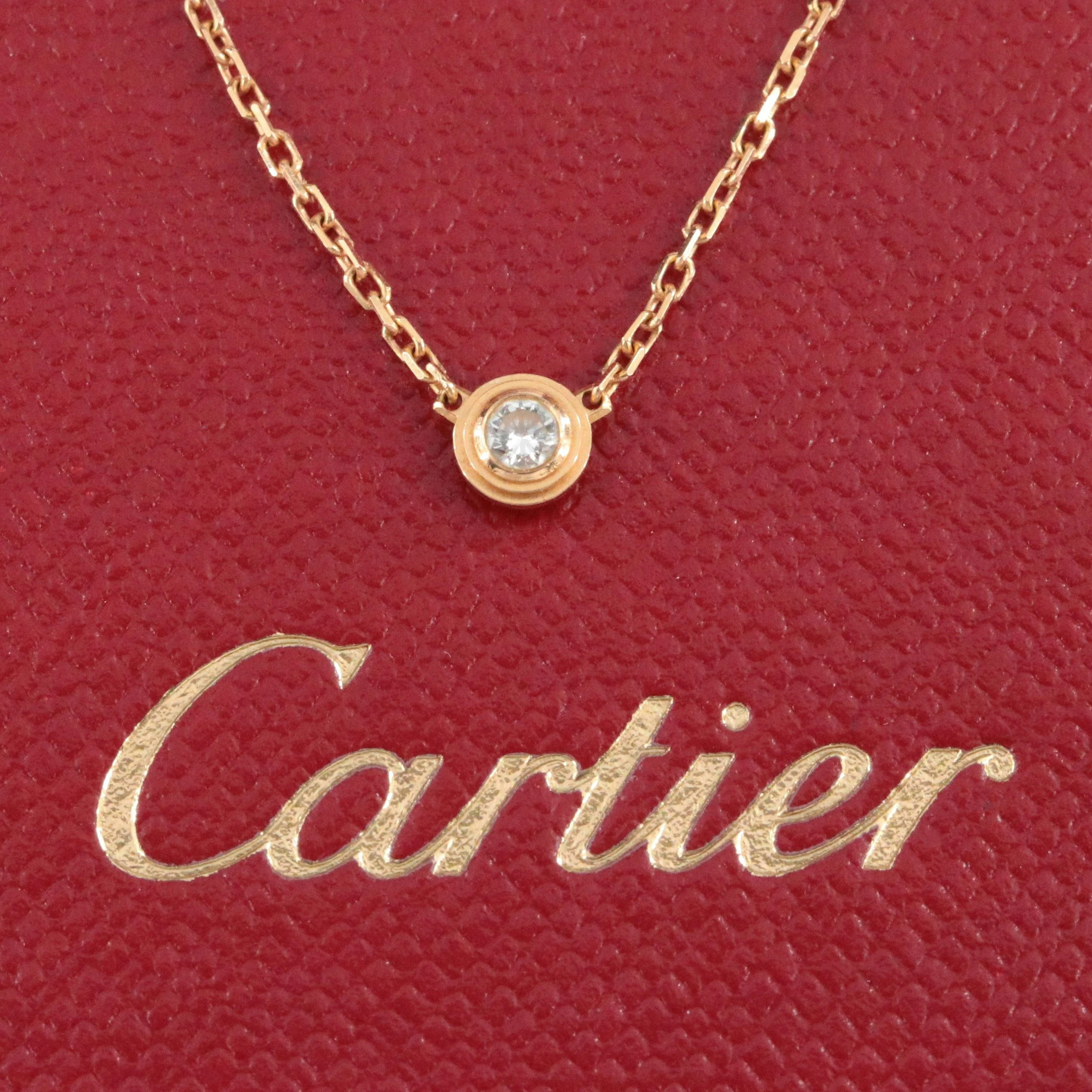 Cartier D'Amour 18K Rose Gold Diamond Solitaire Necklace with COA