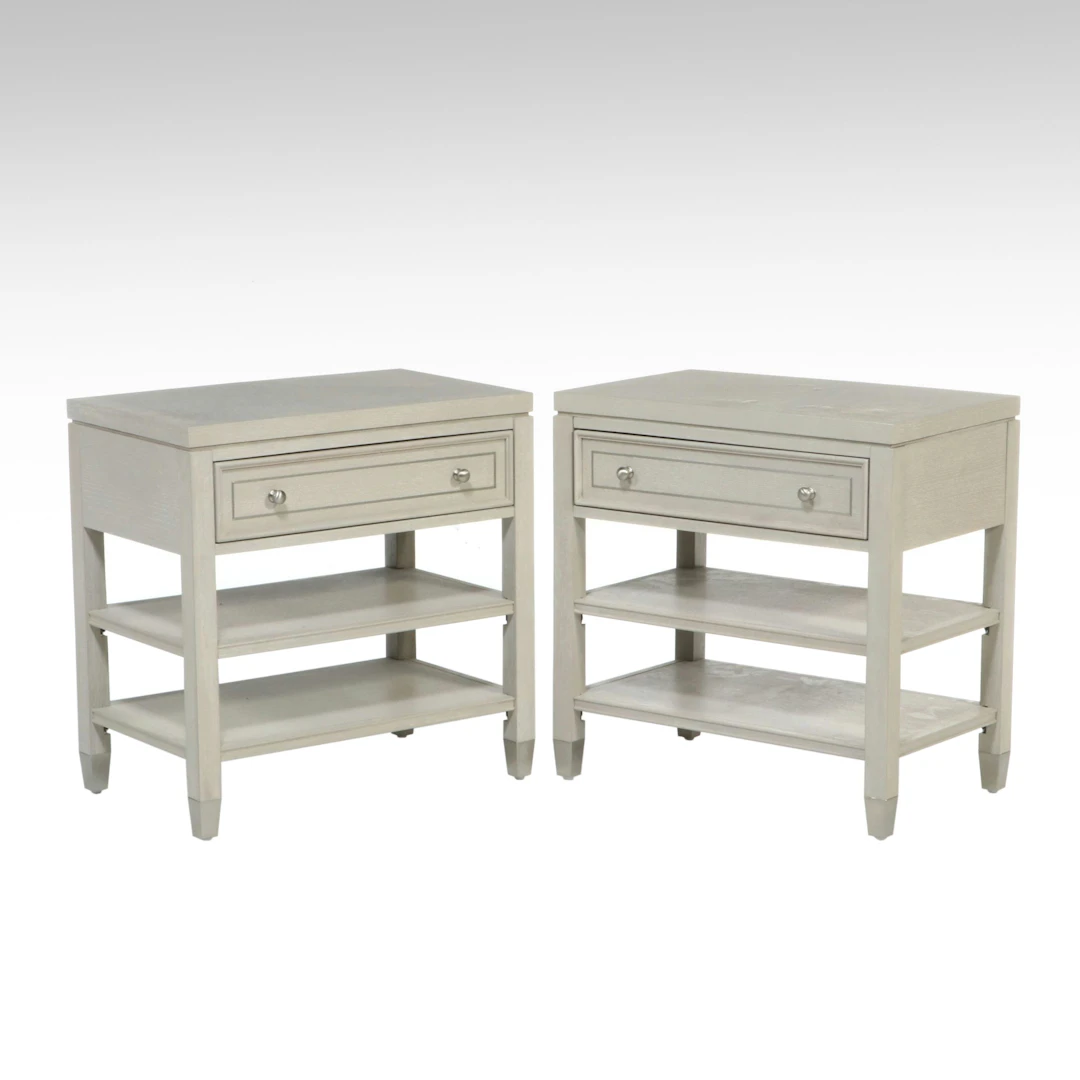 Pair of Contemporary Light Grey Finish Wood Nightstands
