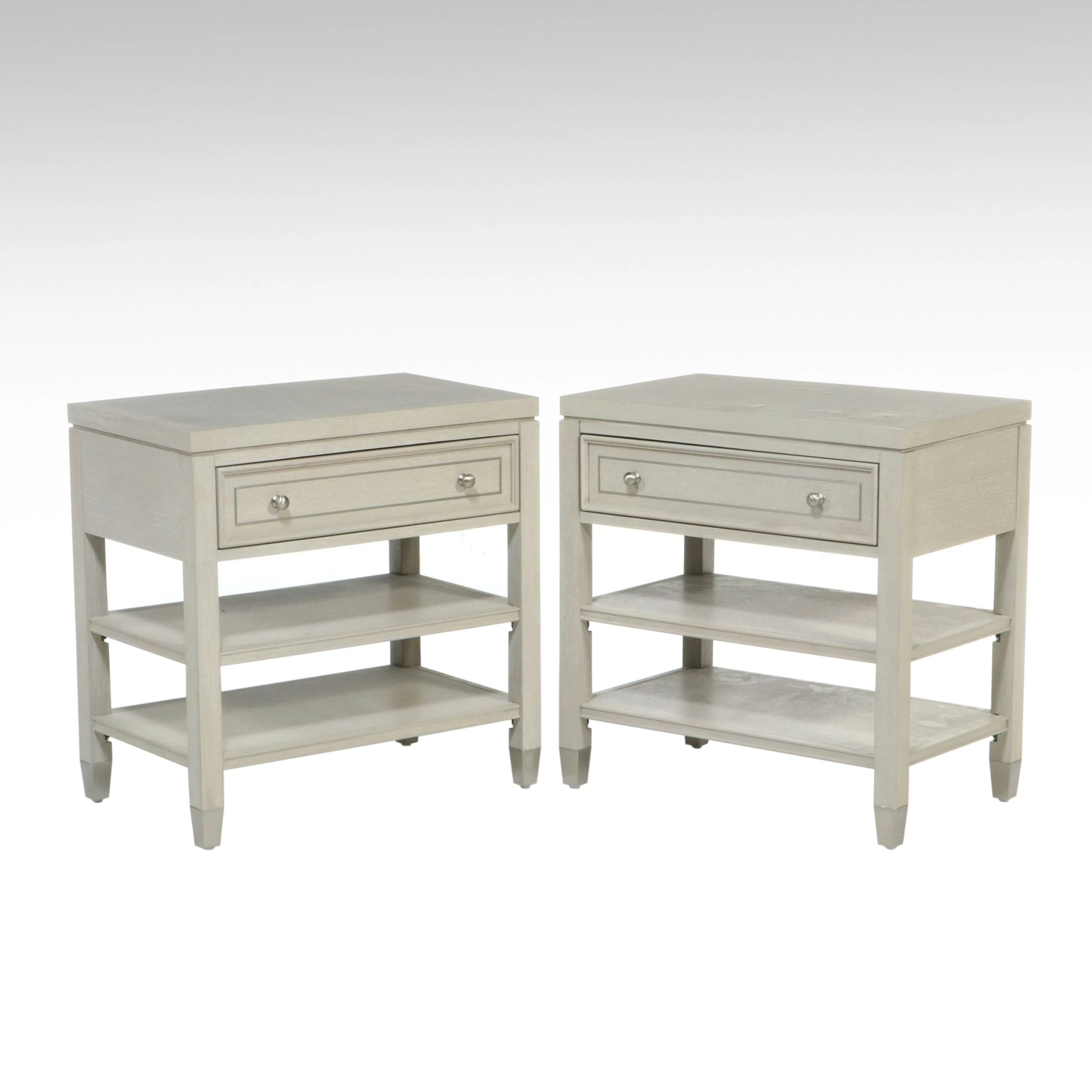 Pair of Contemporary Light Grey Finish Wood Nightstands
