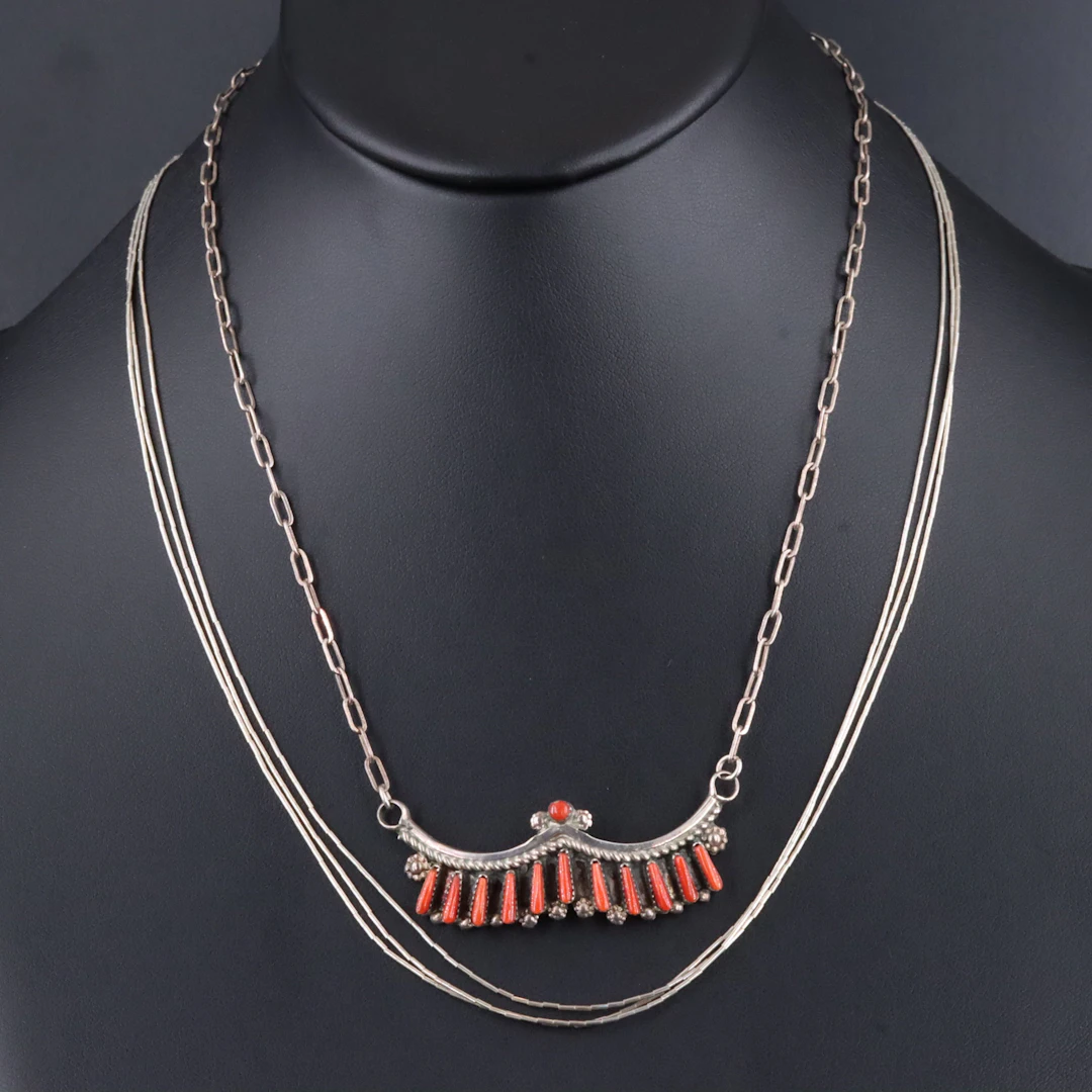 Southwestern Liquid Silver & C. Hattie Coral Necklaces