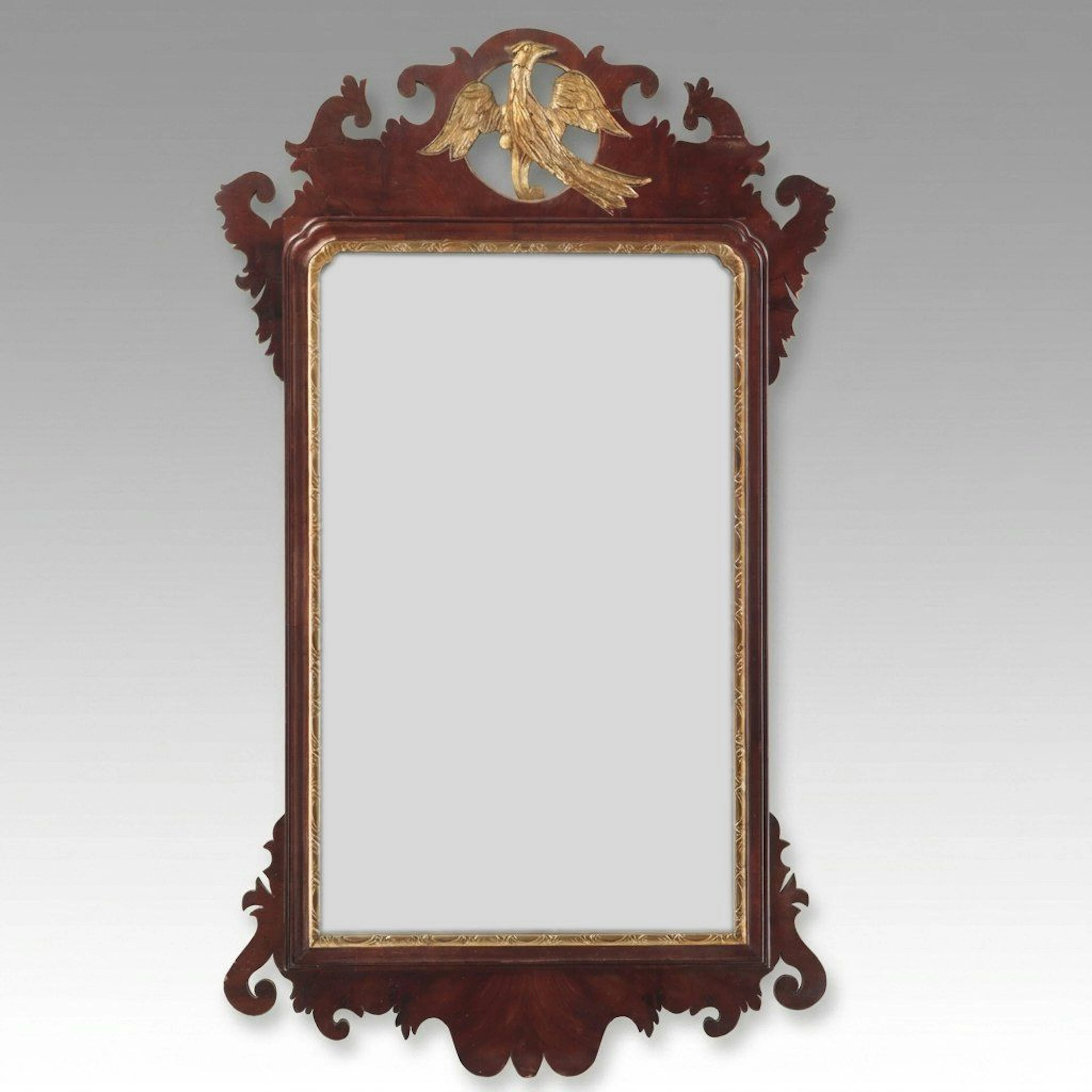 Chippendale Style Phoenix Motif Parcel Gilt Mahogany Wall Mirror
