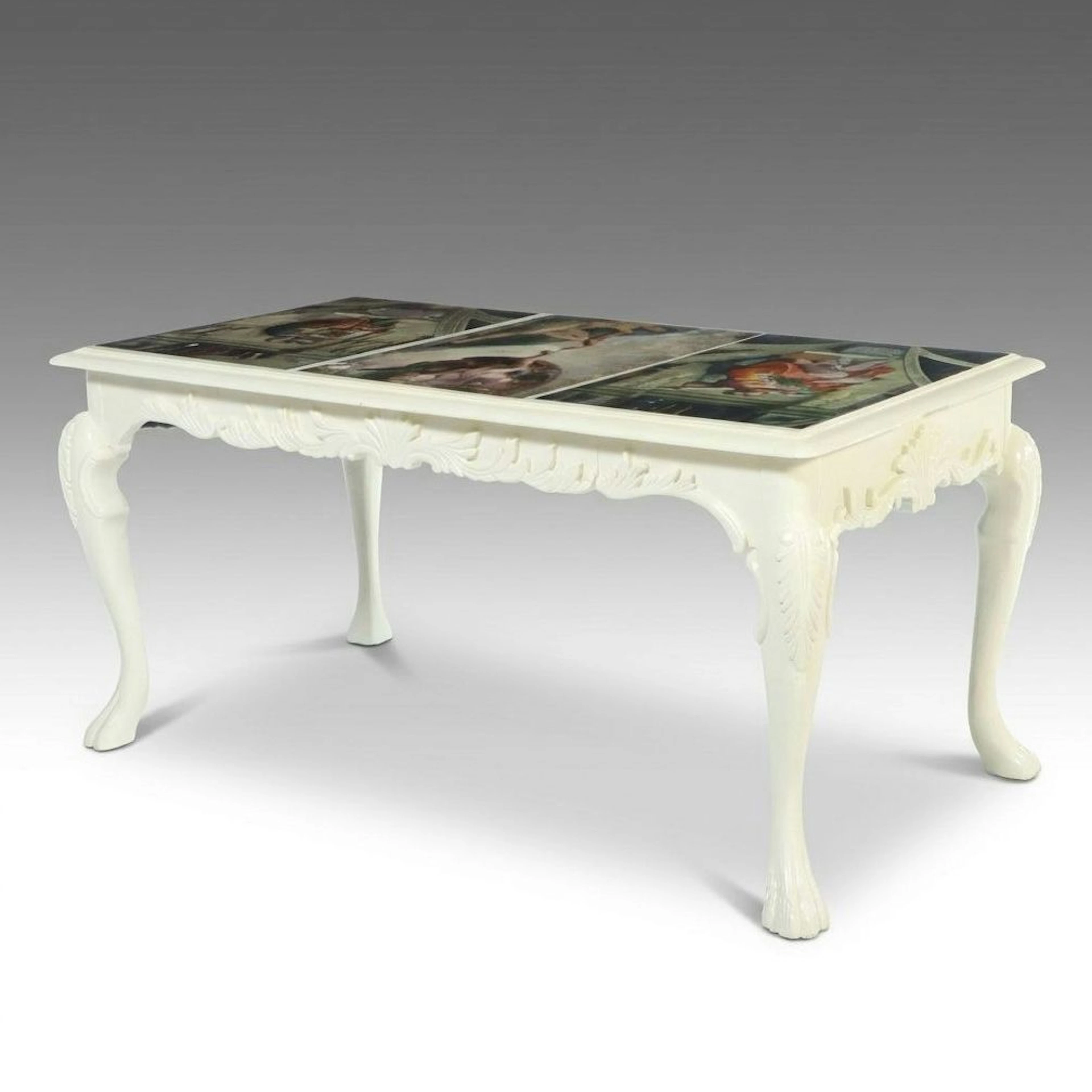 Rococo Revival Style Painted Coffee Table with Sistine Chapel Graphic Top