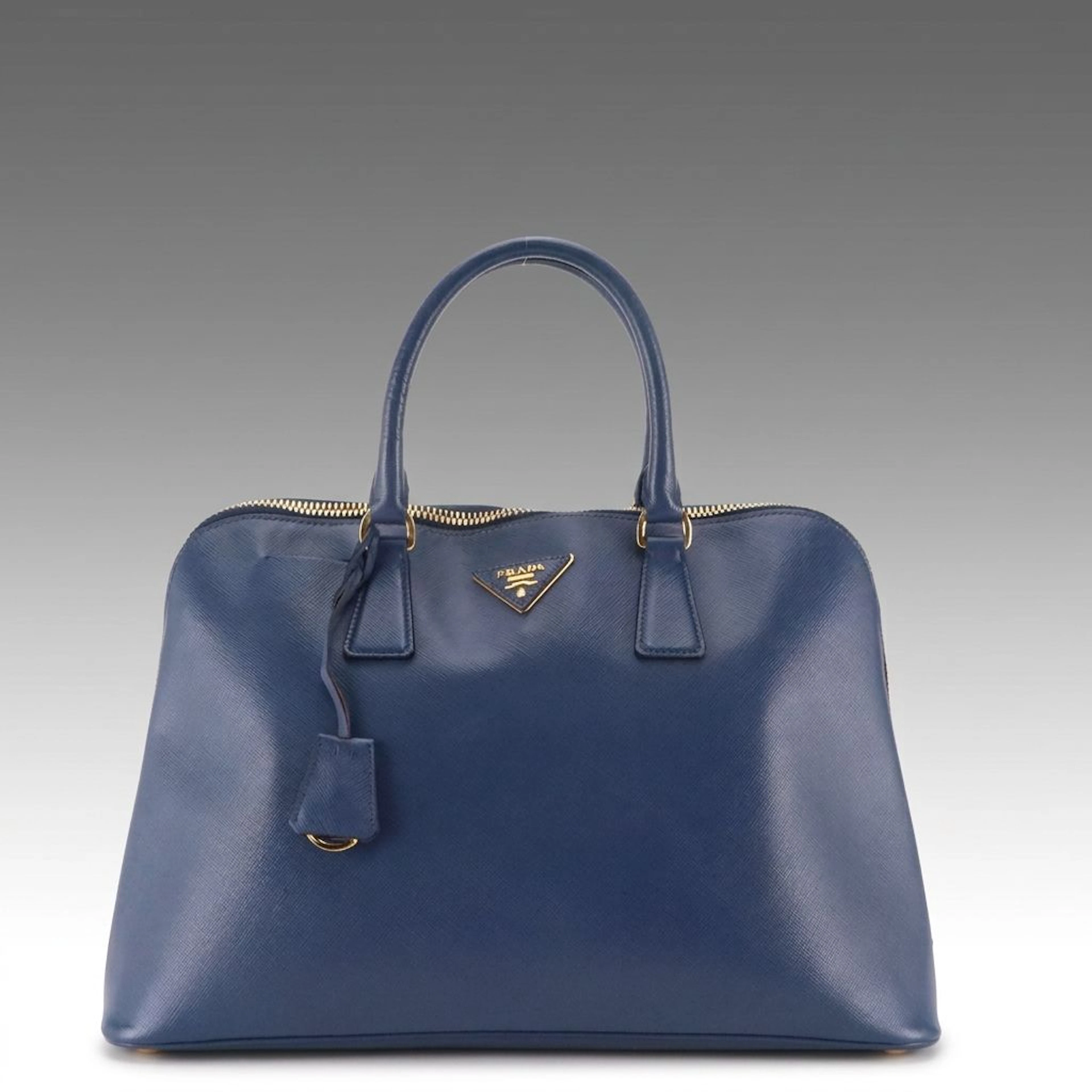 Prada Promenade Top Handle Large Bag in Blue Saffiano Leather