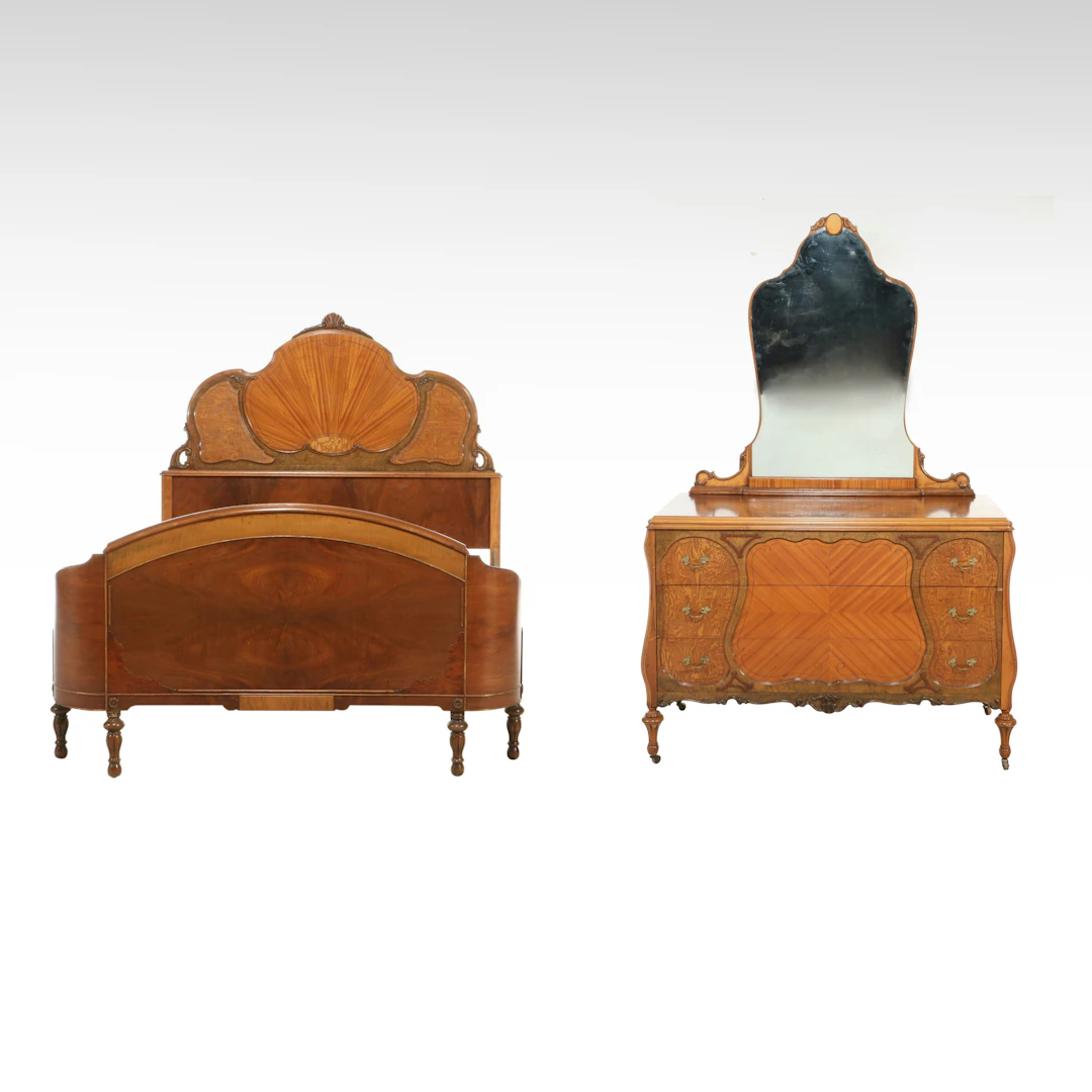 Louis XVI Style Mixed Wood-Veneered Bedroom Suite, Early 20th Century