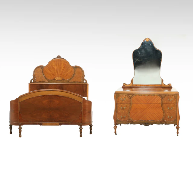 Louis XVI Style Mixed Wood-Veneered Bedroom Suite, Early 20th Century