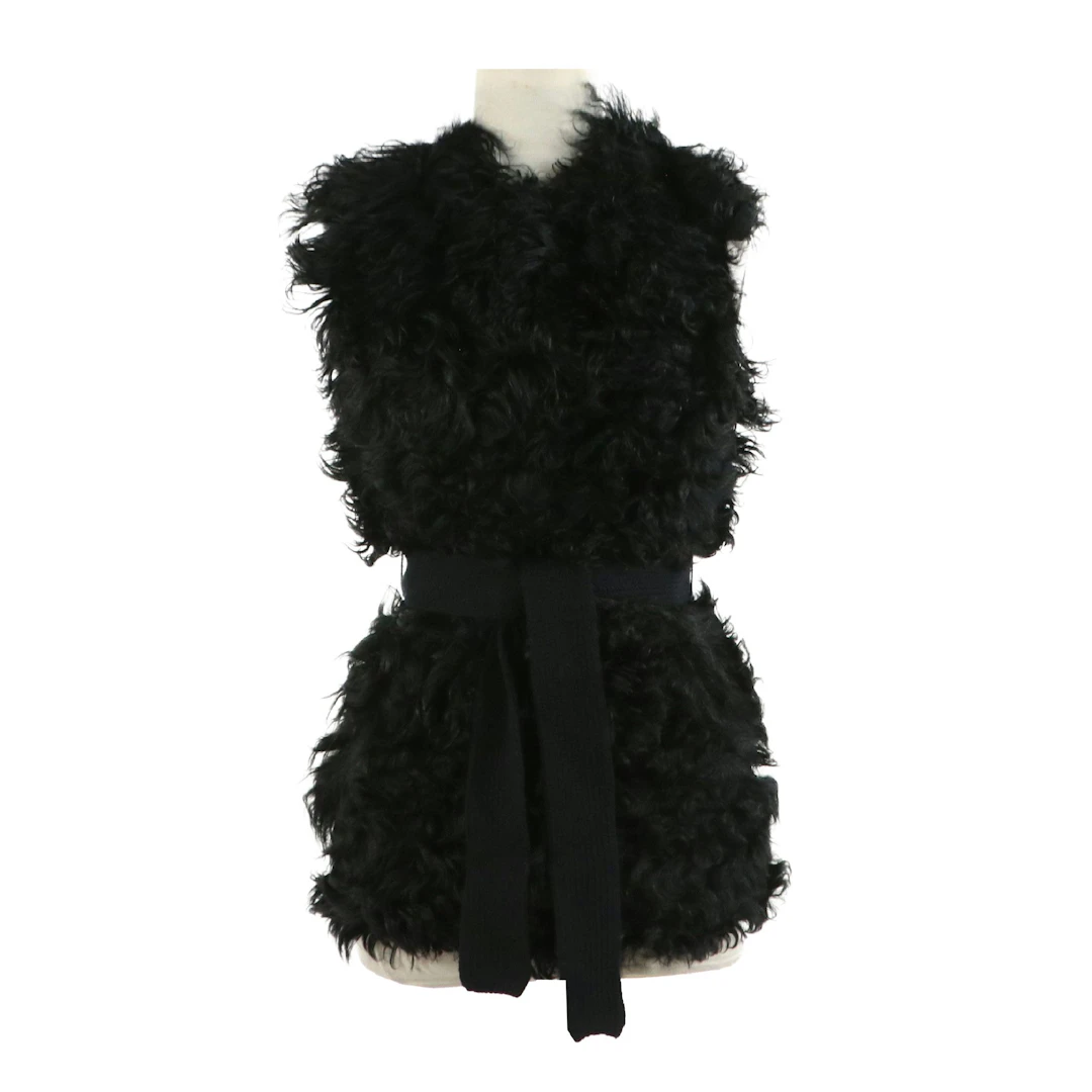 Prada Belted Vest in Dyed Curly Sheep Fur and Wool Knit