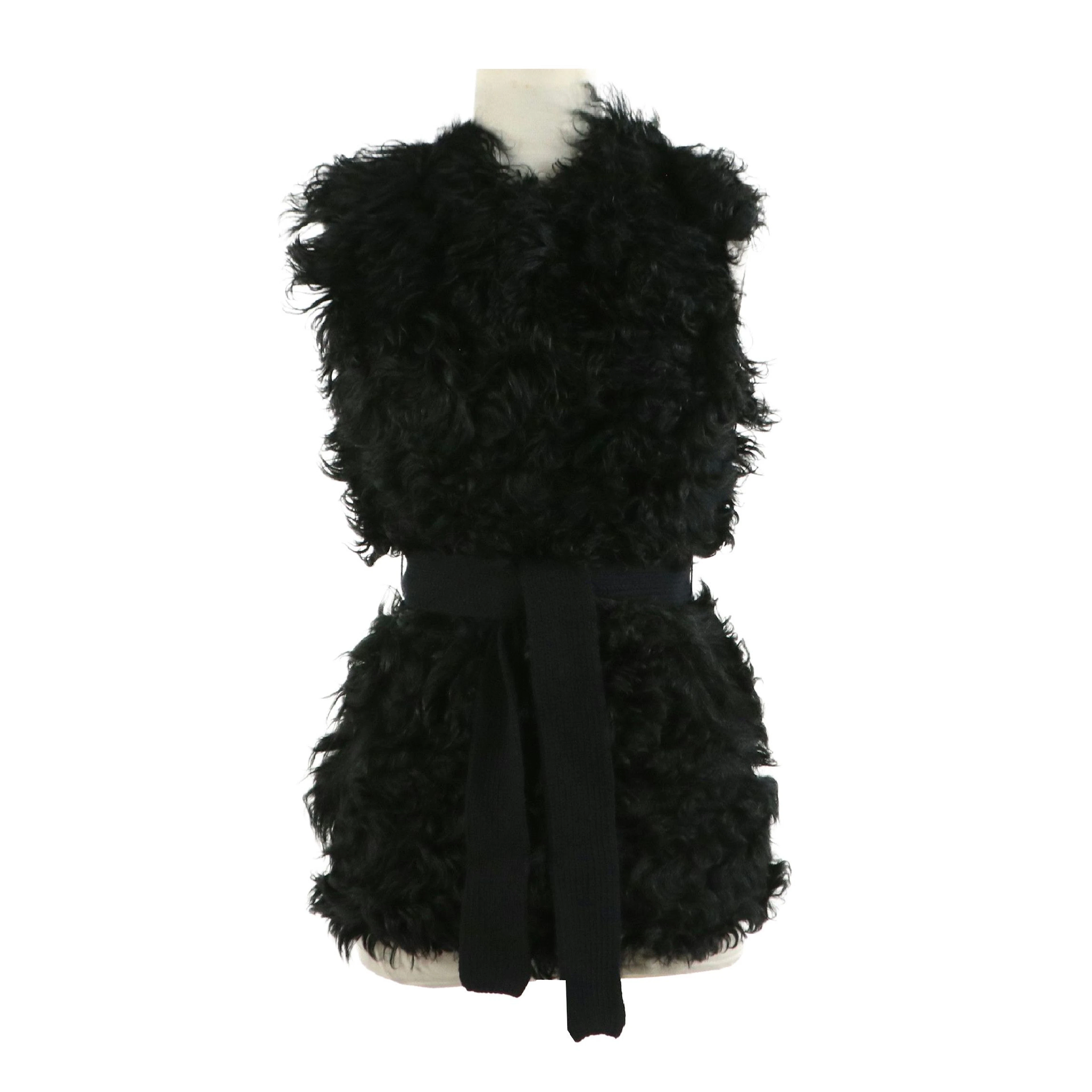 Prada Belted Vest in Dyed Curly Sheep Fur and Wool Knit