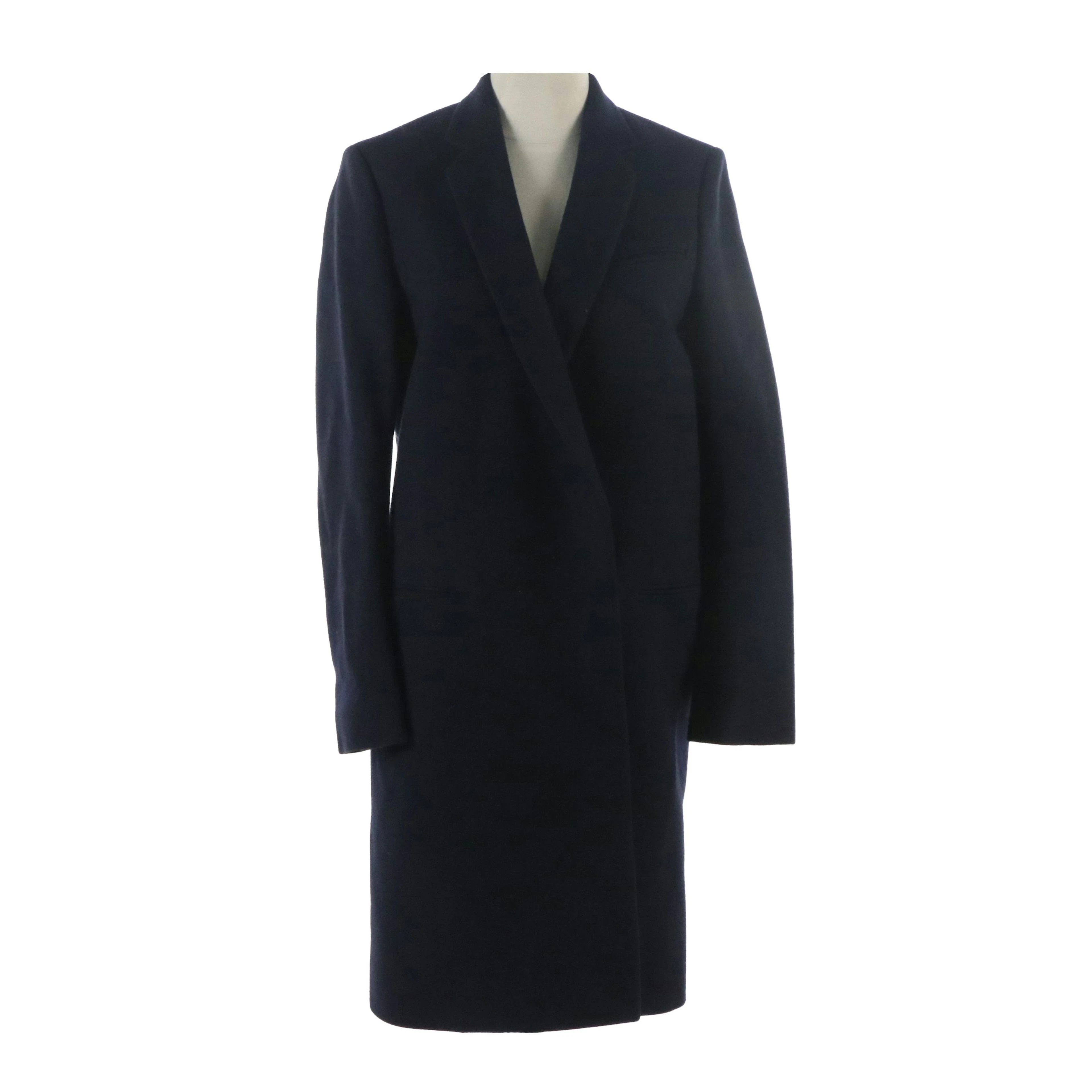 Céline Mid-Length Collared Jacket in Midnight Blue Wool Blend