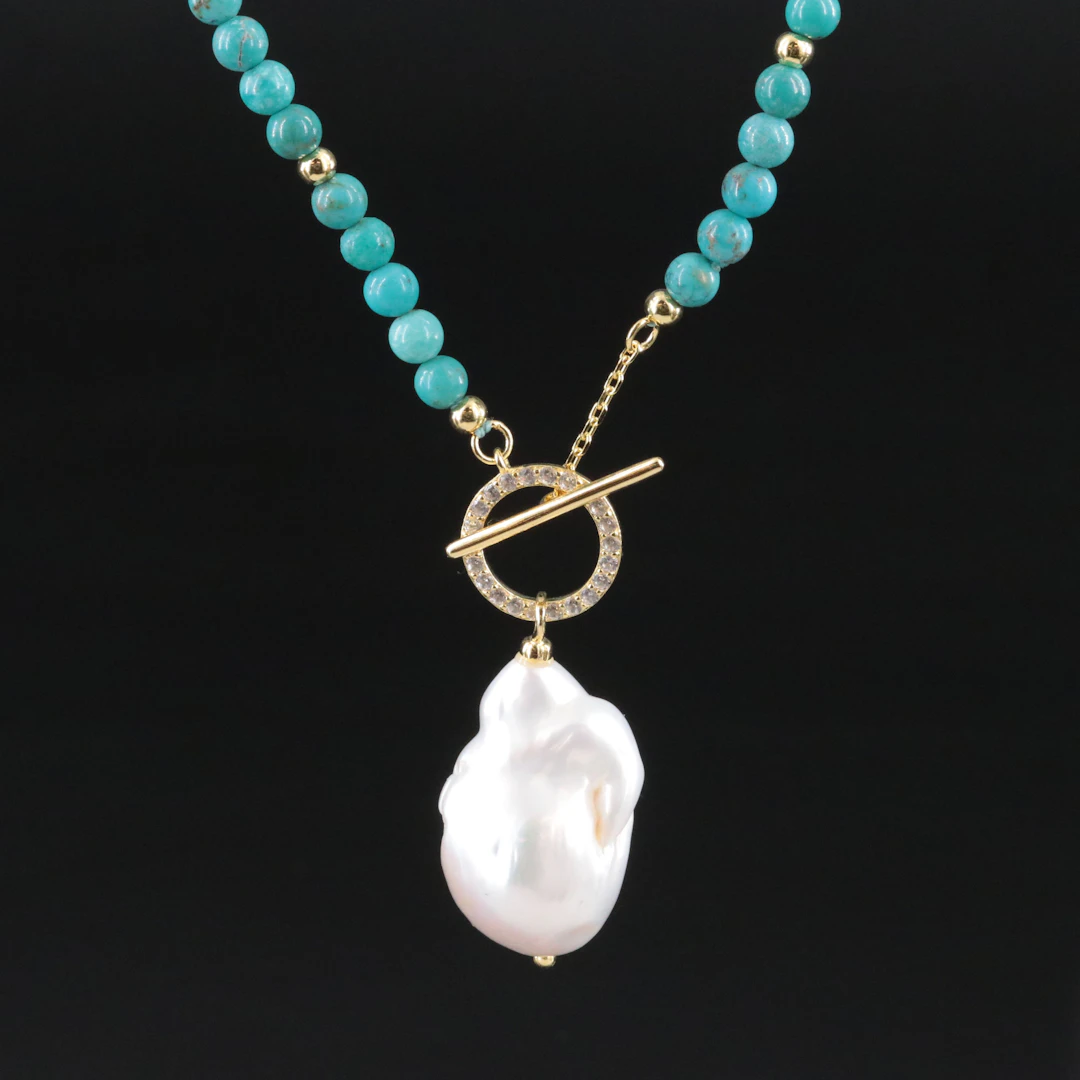 Sterling Turquoise, Pearl and White Topaz Necklace