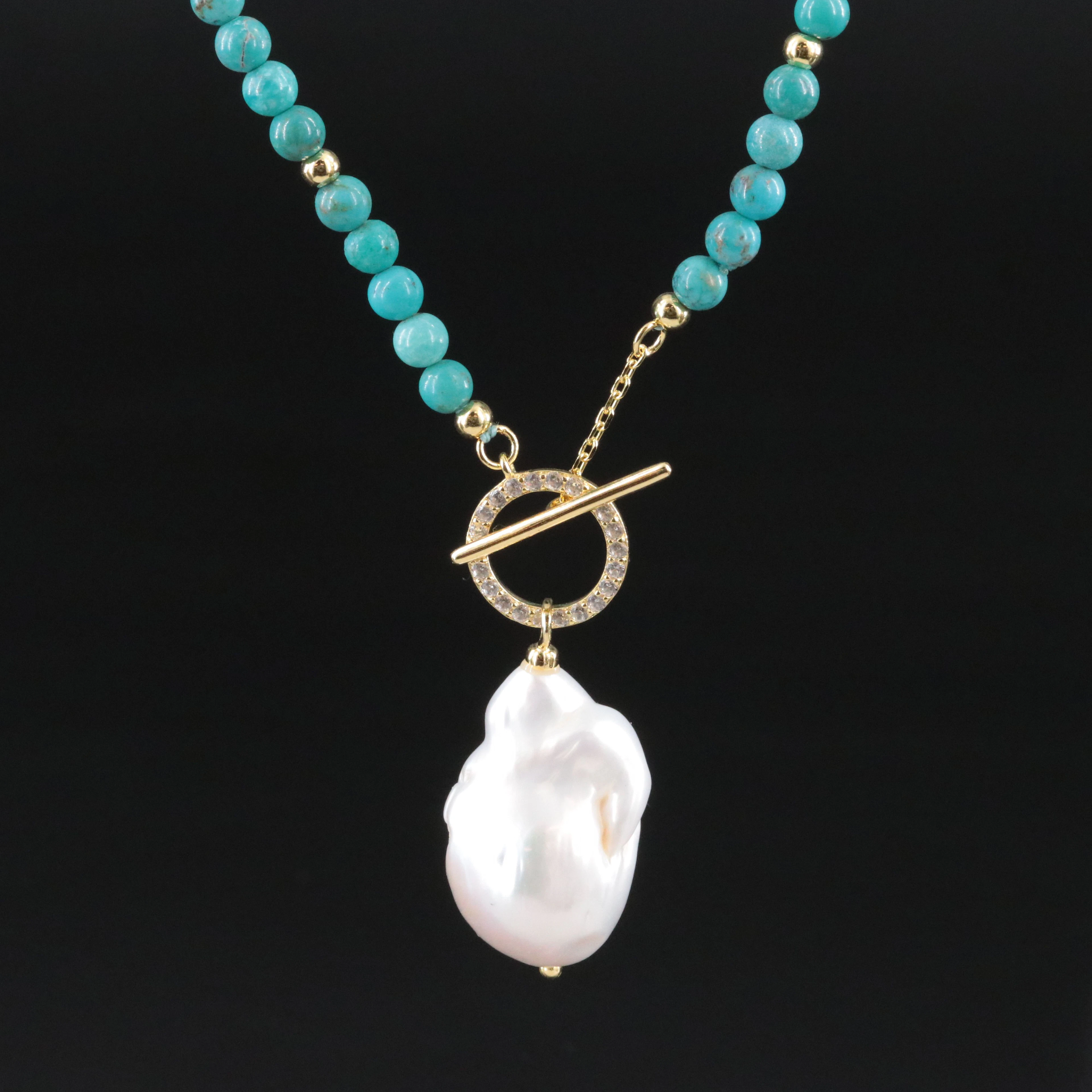 Sterling Turquoise, Pearl and White Topaz Necklace