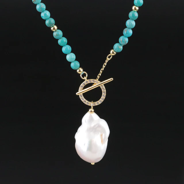Sterling Turquoise, Pearl and White Topaz Necklace