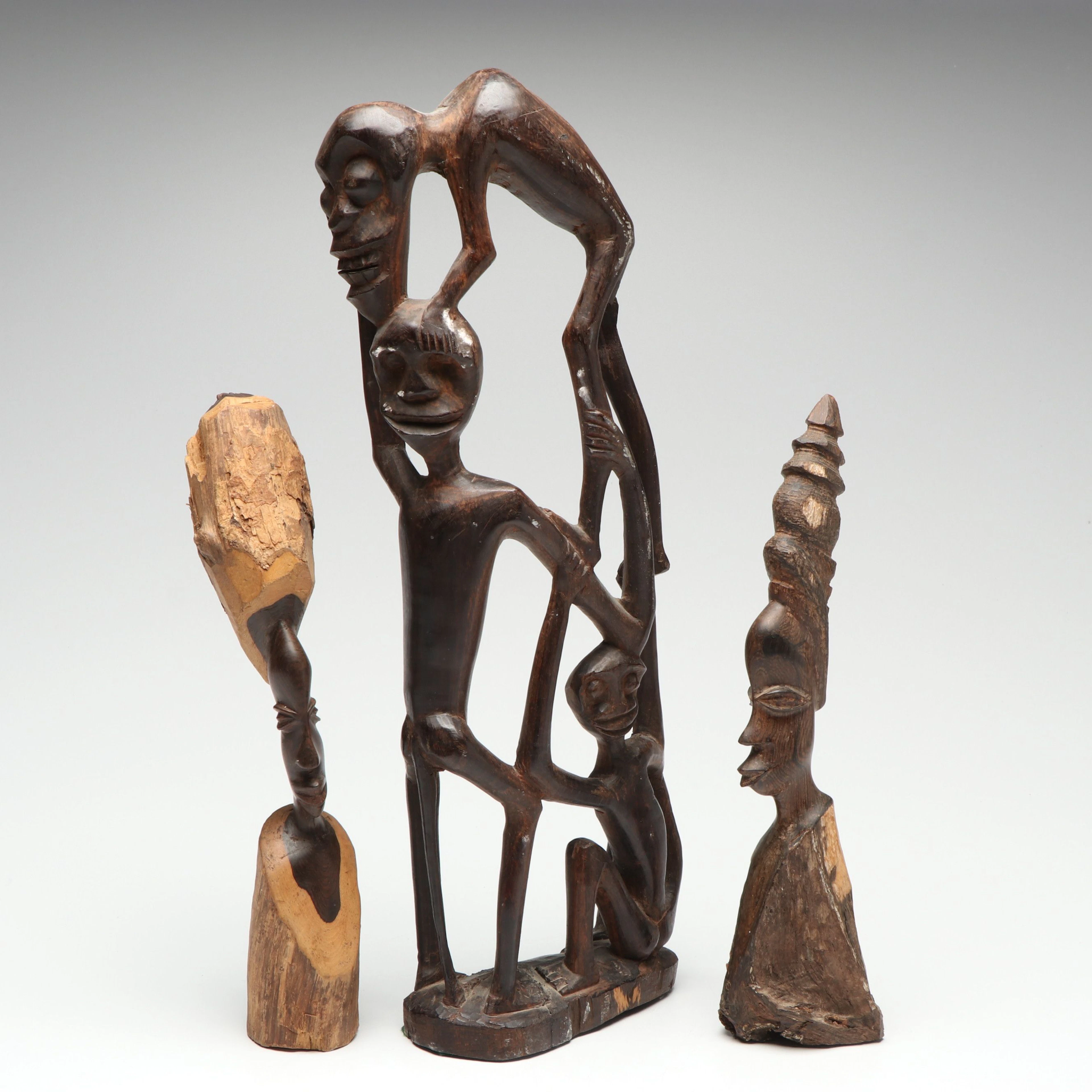 Makonde Hand-Carved Wood Sculpture with Other African Figures