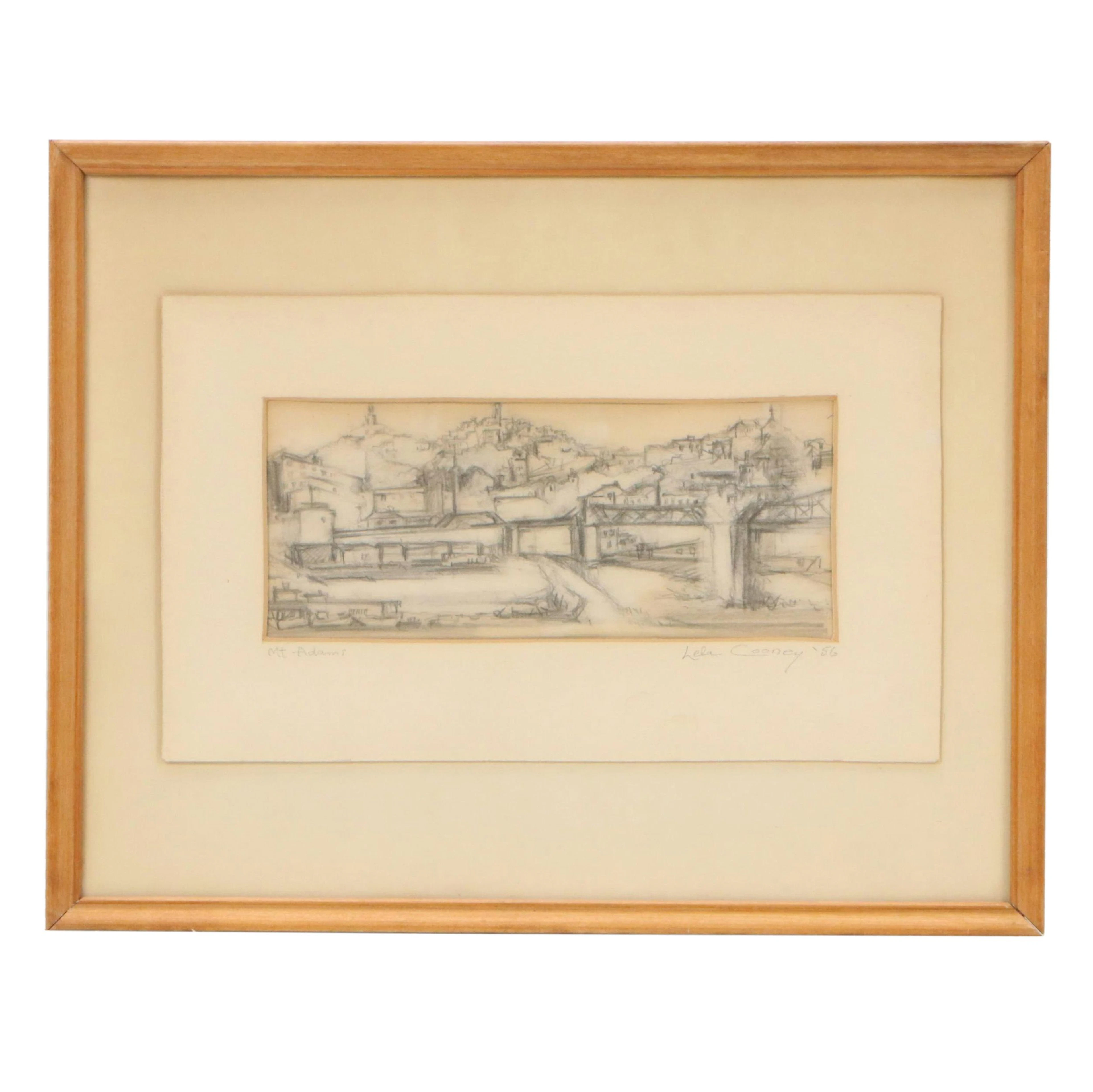 Lela Cooney Cityscape Graphite Drawing "Mt. Adams," 1956