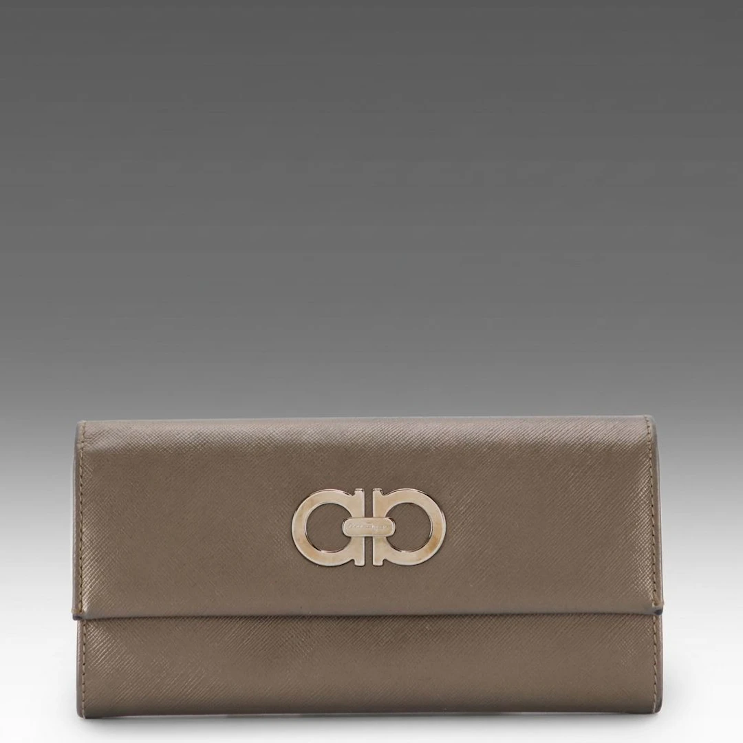 Salvatore Ferragamo Gancini Flap Wallet in Saffiano Leather