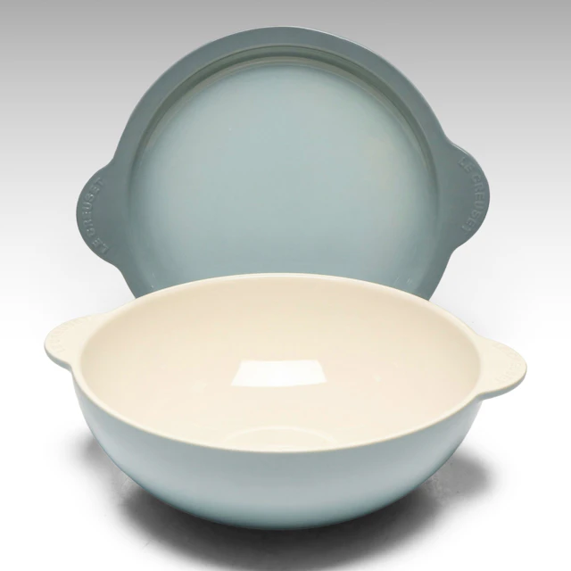 Le Creuset 5Q "Sea Salt" Round Baking Dish with Platter Lid, Contemporary