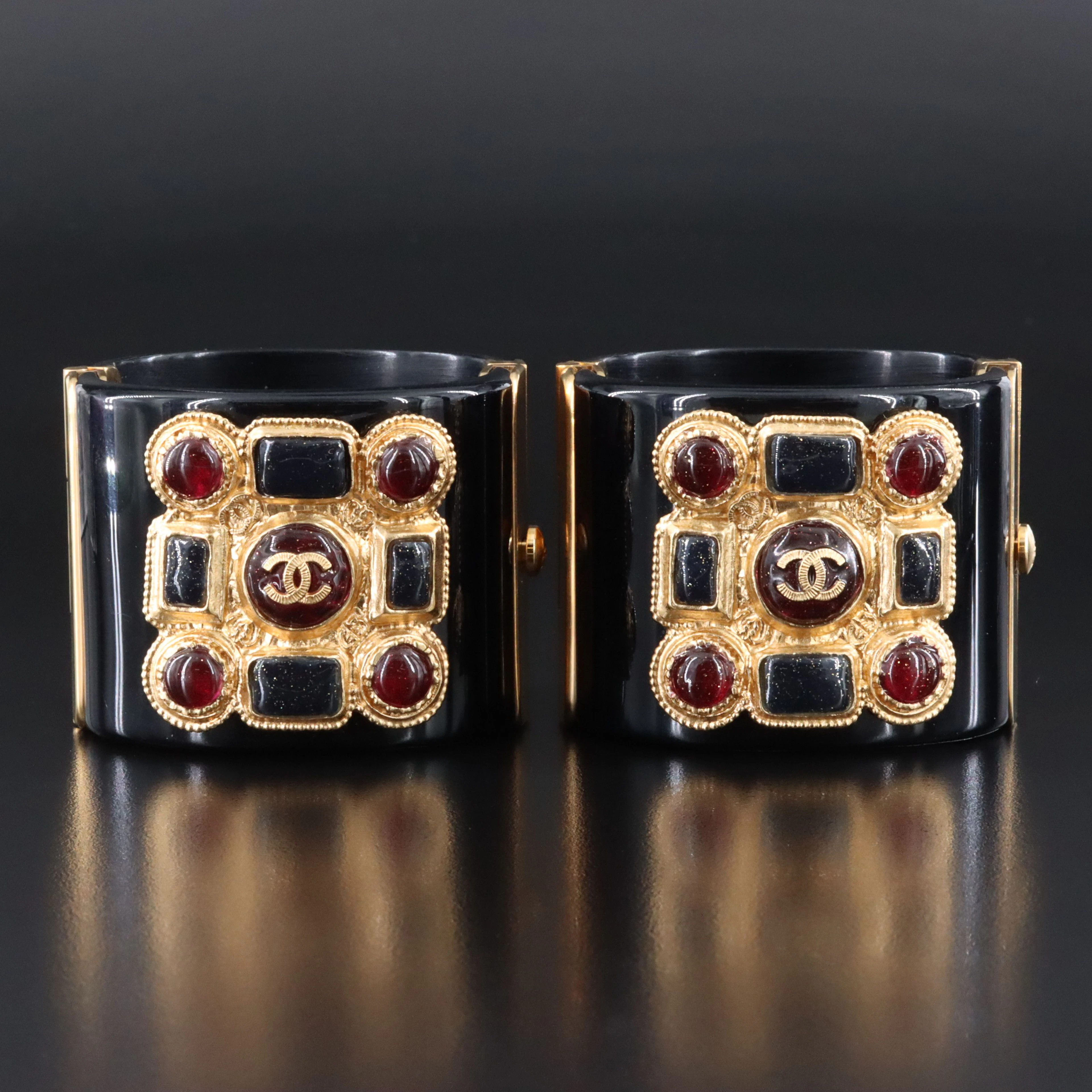 Chanel CC Sparkle Gripoix Glass and Resin Wide Cuff Bracelets, Autumn 2011