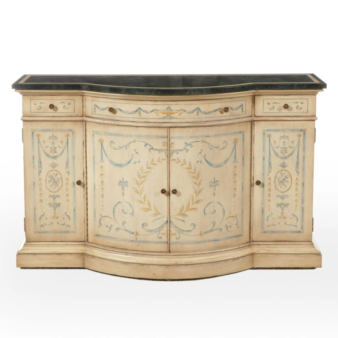 Karges Louis XV Style Paint Decorated Marble Top Sideboard, 2001