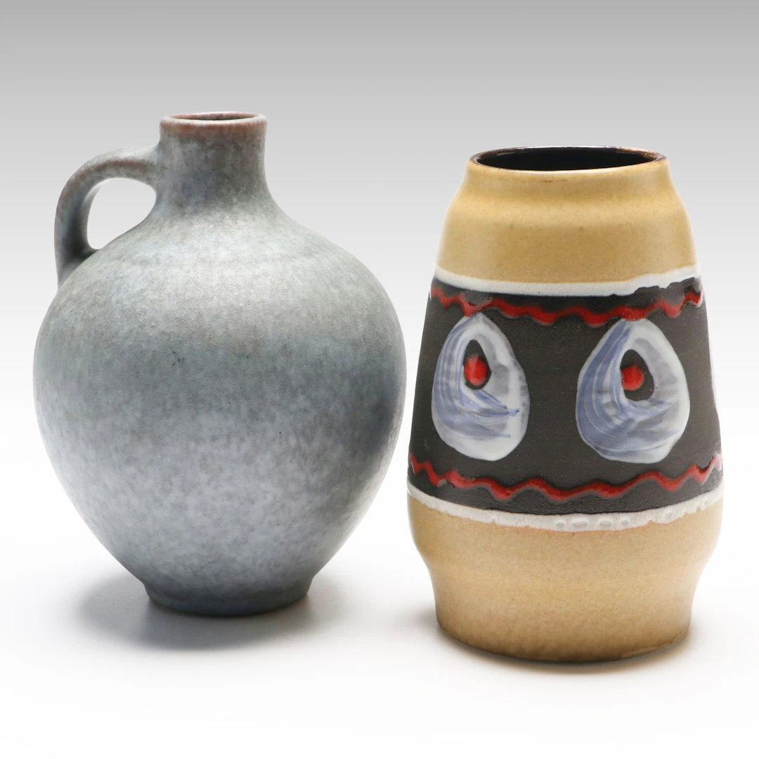 West German Mid Century Modern Style Vase and Other Jug, Mid to Late 20th C.
