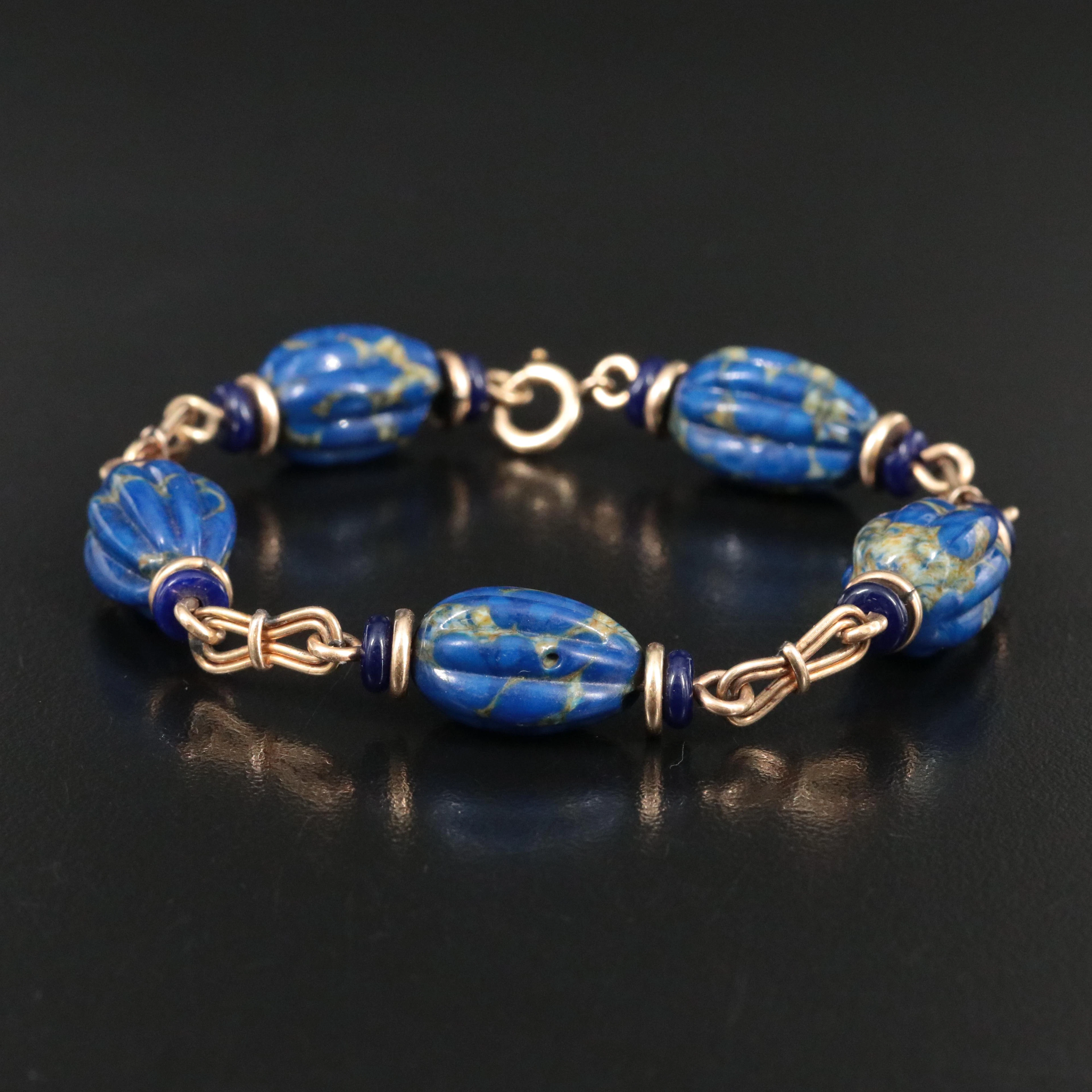 Jean Dunand Art Deco Fluted Bead Station Bracelet