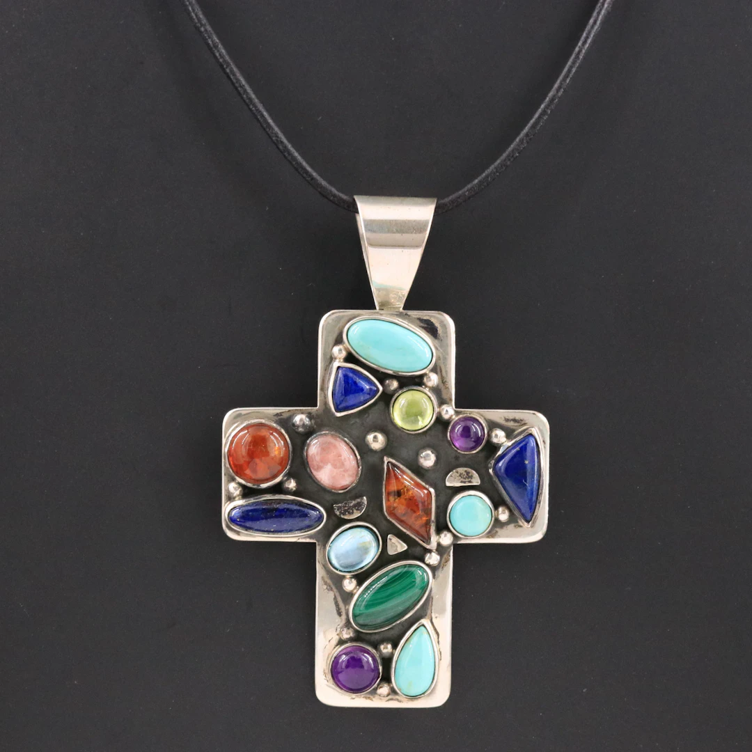 Desert Rose Trading Sterling Cross Necklace Featuring Turquoise & Lapis Lazuli