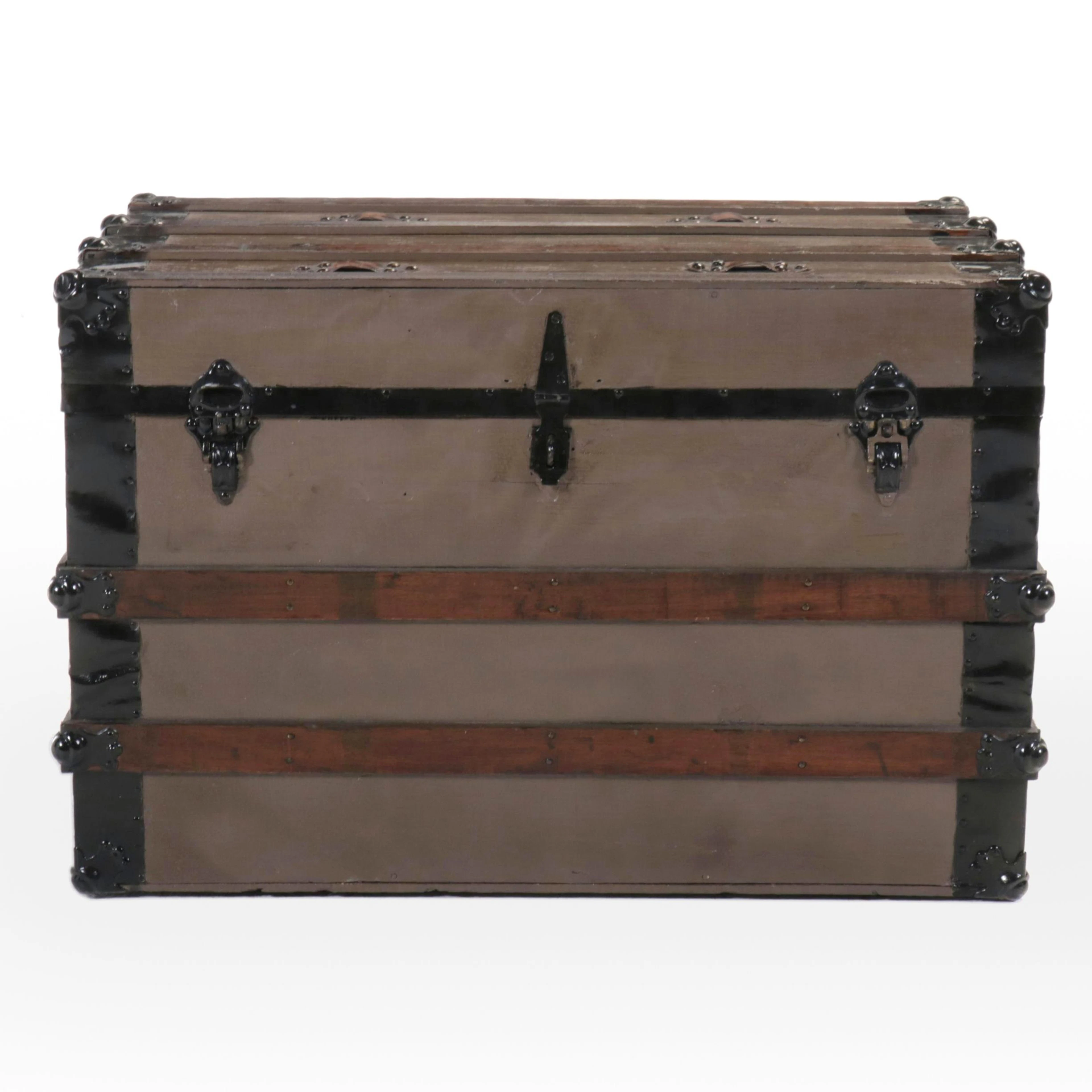 Victorian Metal Bound Painted-Wood Steamer Trunk, Late 19th/Early 20th Century